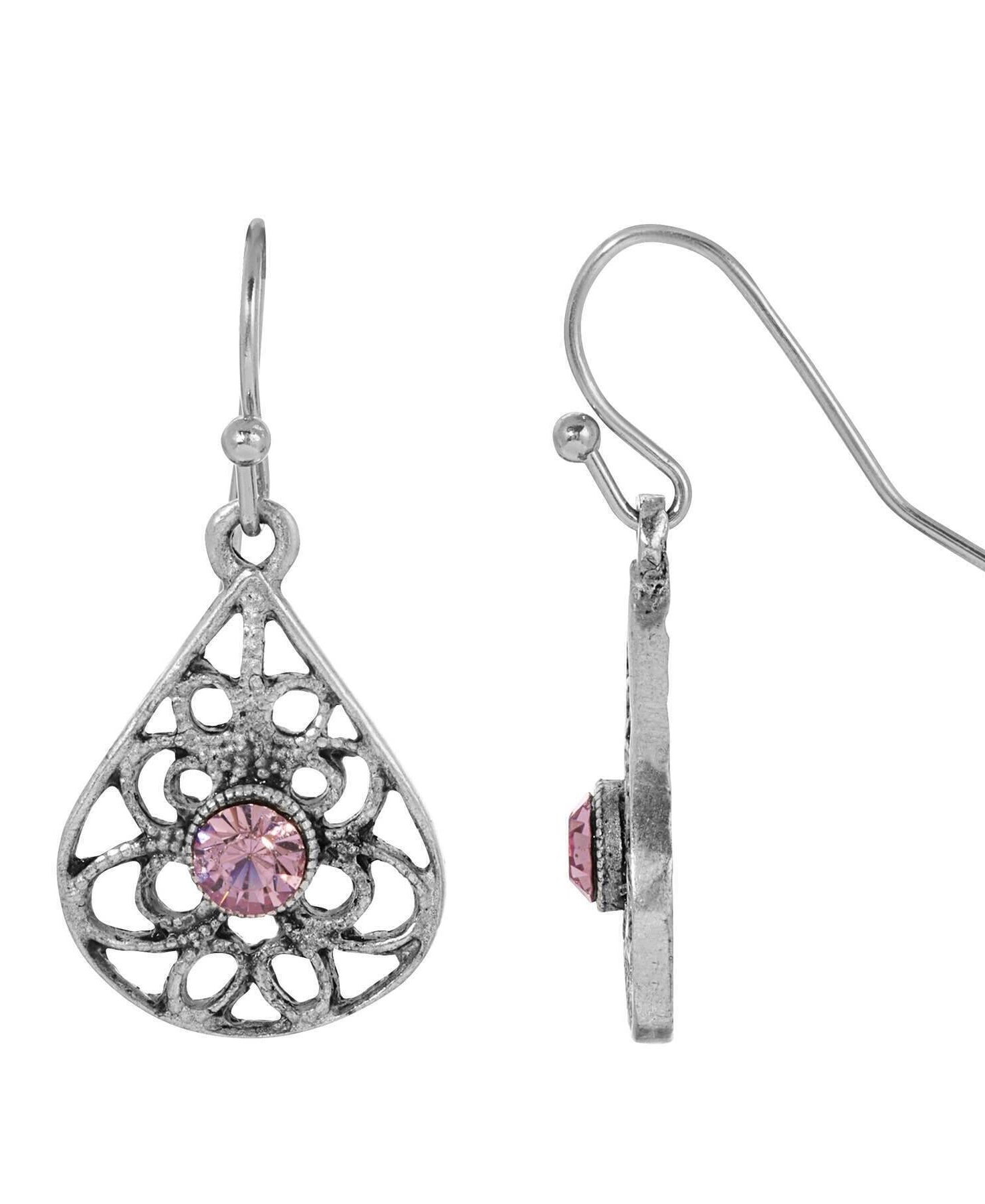 1928 Jewelry Teardrop Filigree Crystal Drop Earrings