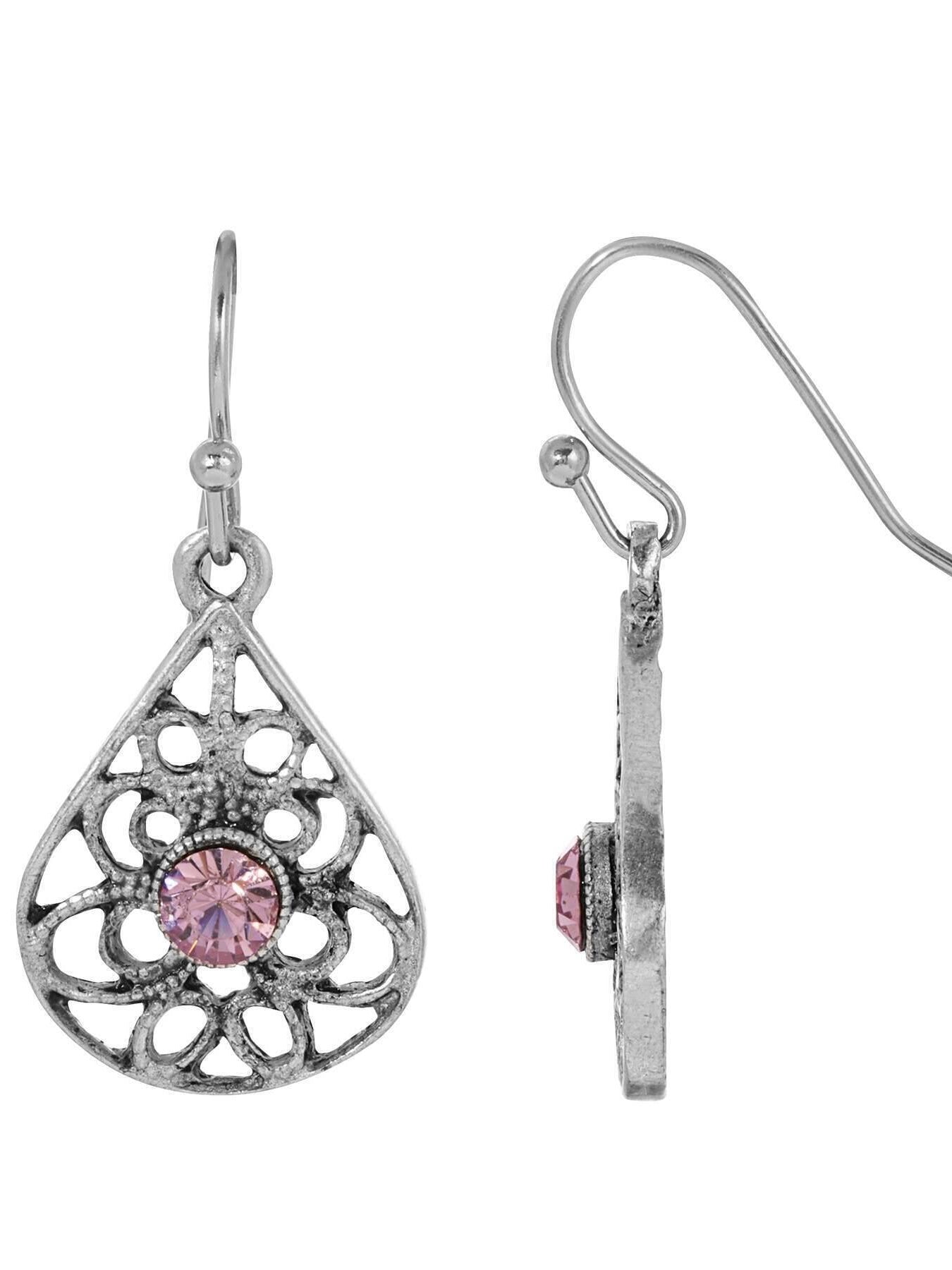 1928 Jewelry Teardrop Filigree Crystal Drop Earrings