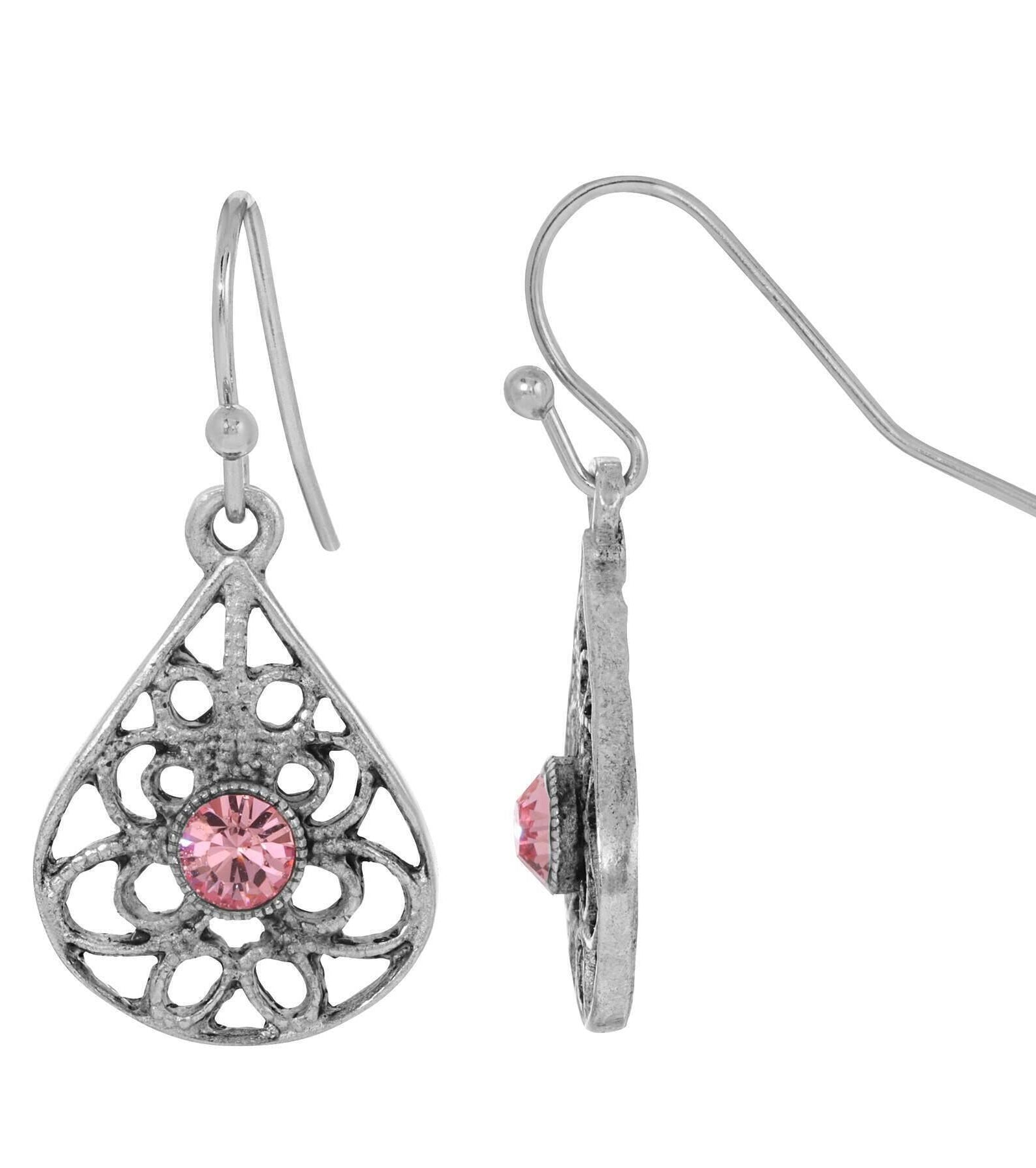 1928 Jewelry Teardrop Filigree Crystal Drop Earrings