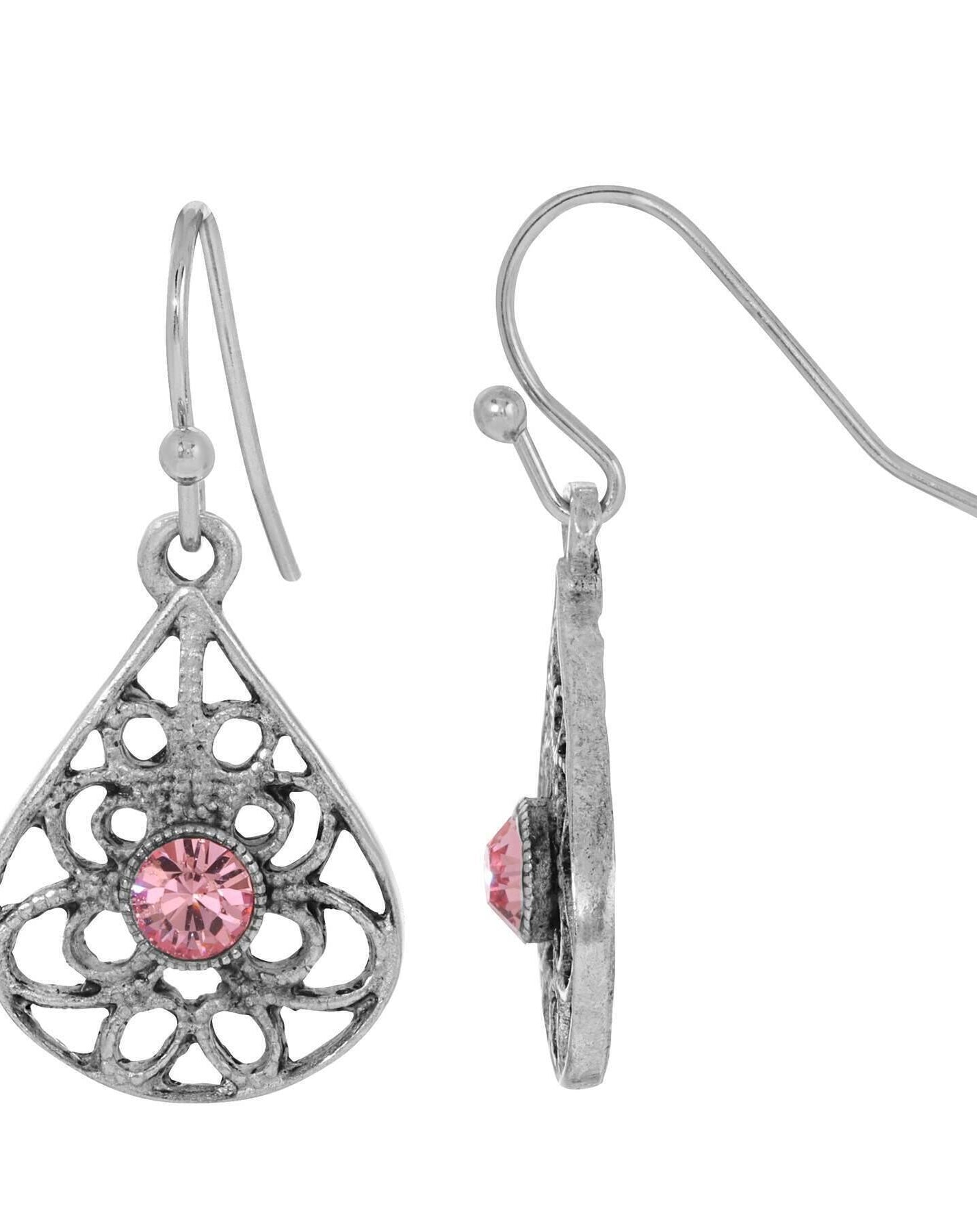 1928 Jewelry Teardrop Filigree Crystal Drop Earrings