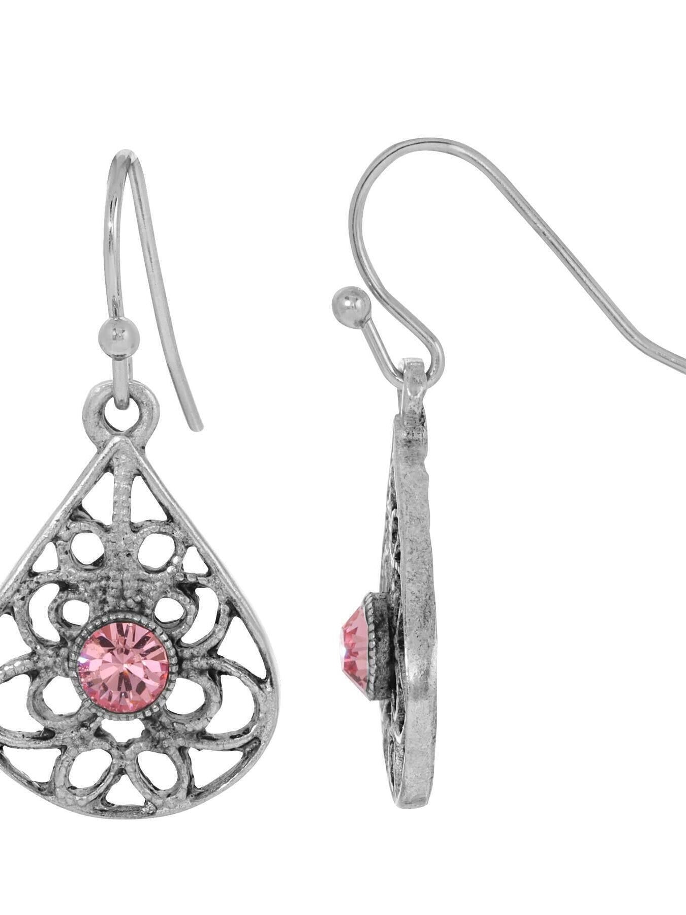 1928 Jewelry Teardrop Filigree Crystal Drop Earrings