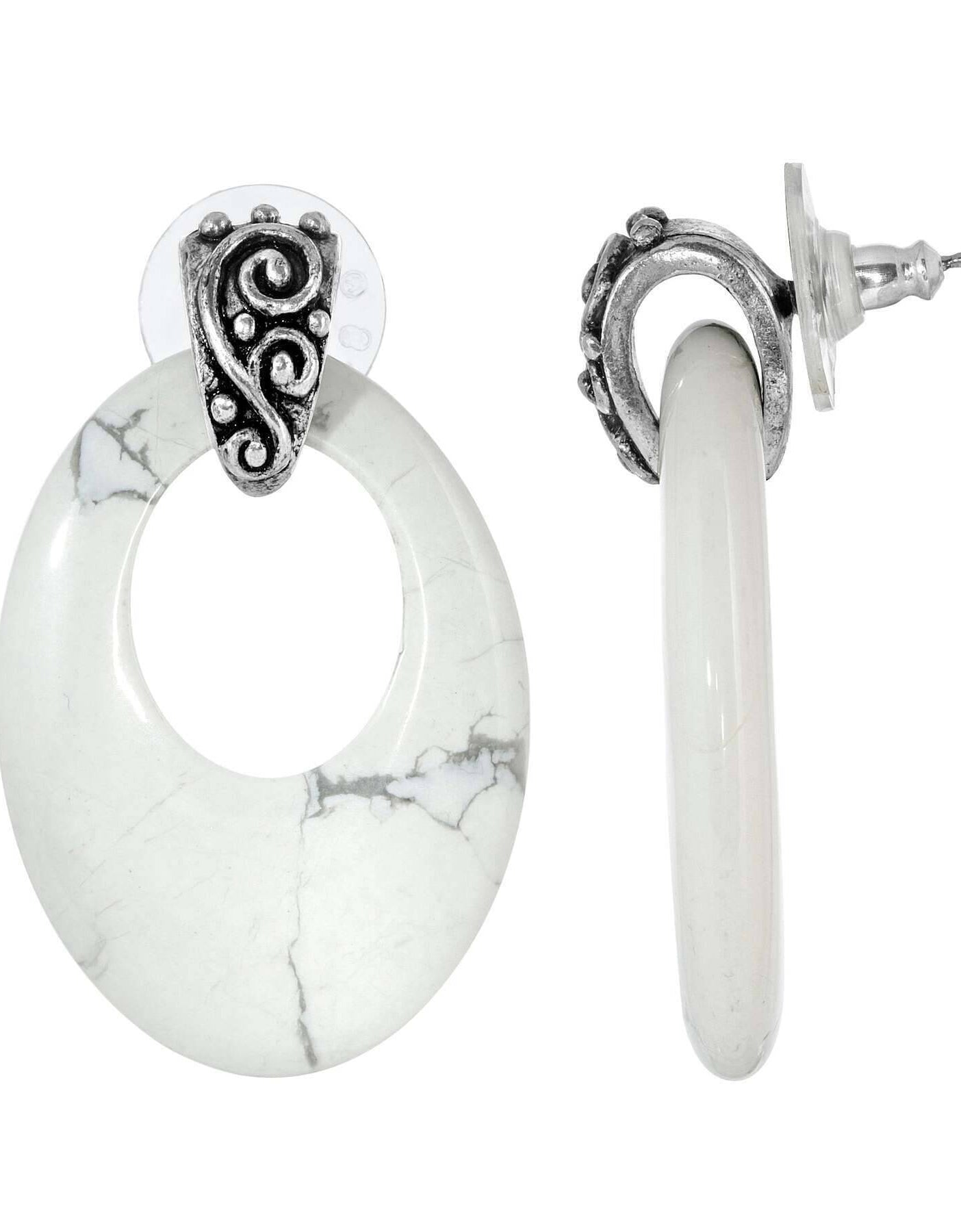 1928 Jewelry Pewter Gemstone Oval Hoop Earrings