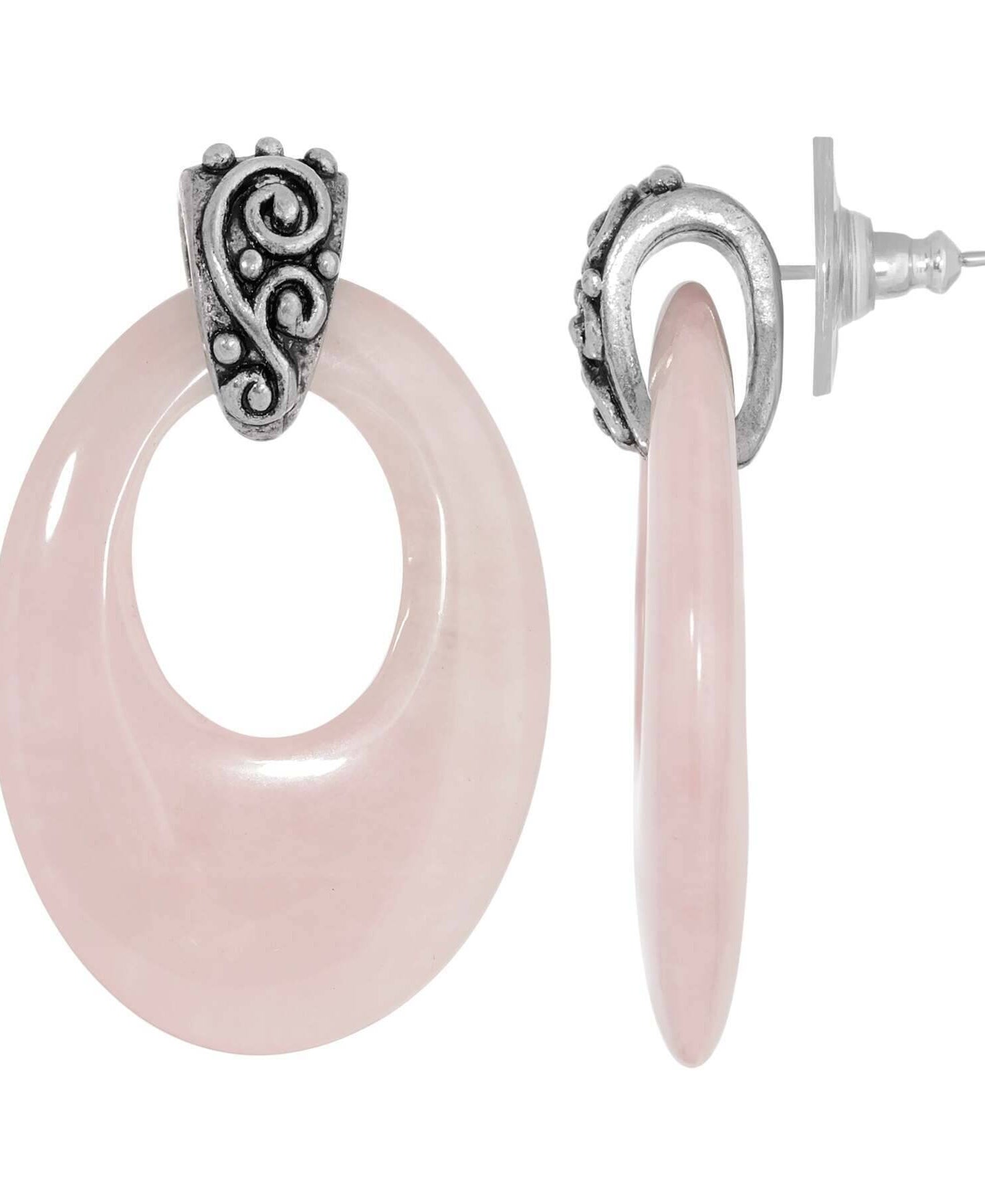 1928 Jewelry Pewter Gemstone Oval Hoop Earrings