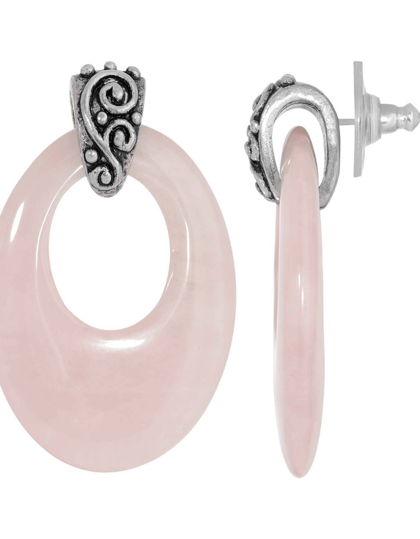 1928 Jewelry Pewter Gemstone Oval Hoop Earrings