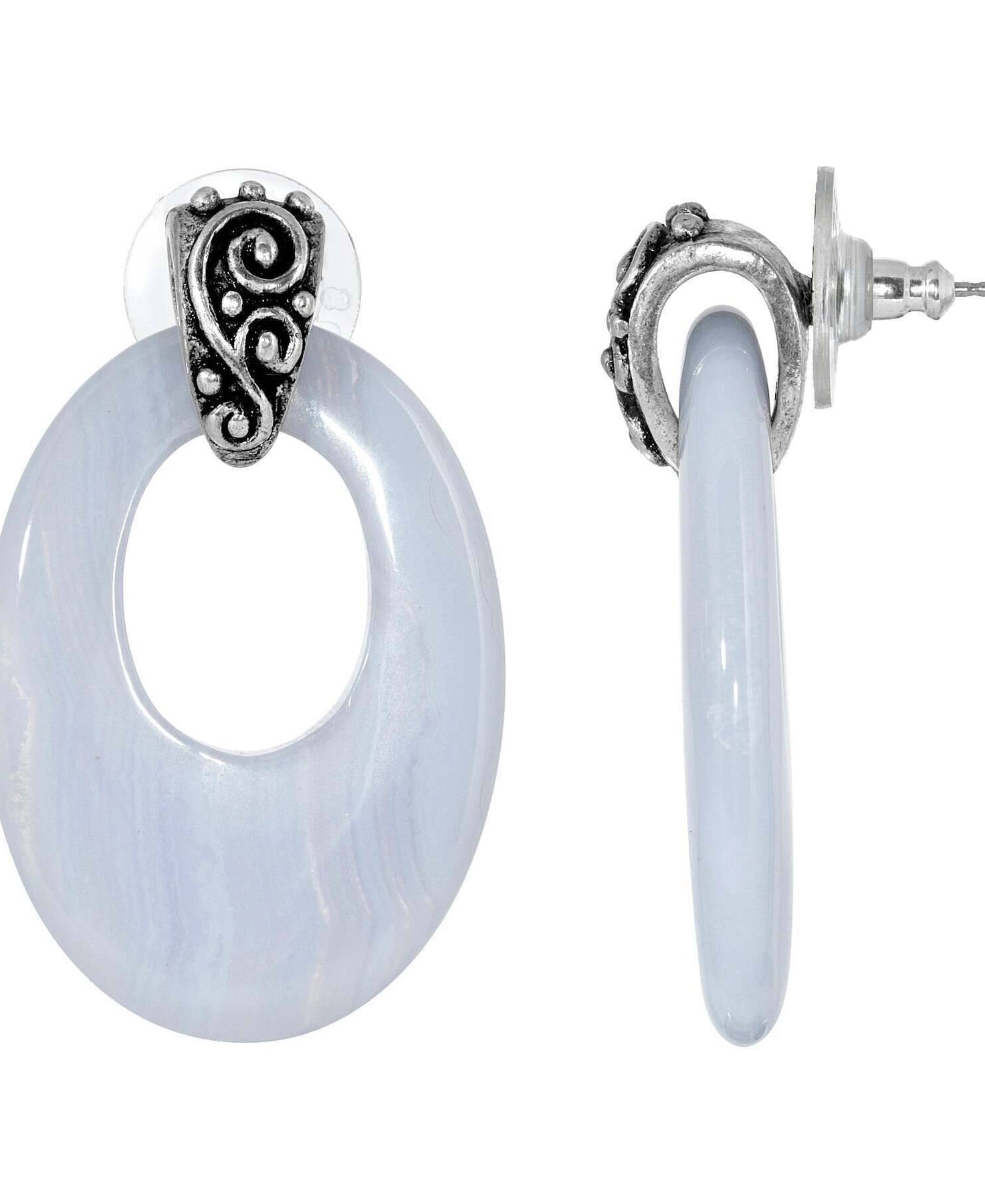 1928 Jewelry Pewter Gemstone Oval Hoop Earrings