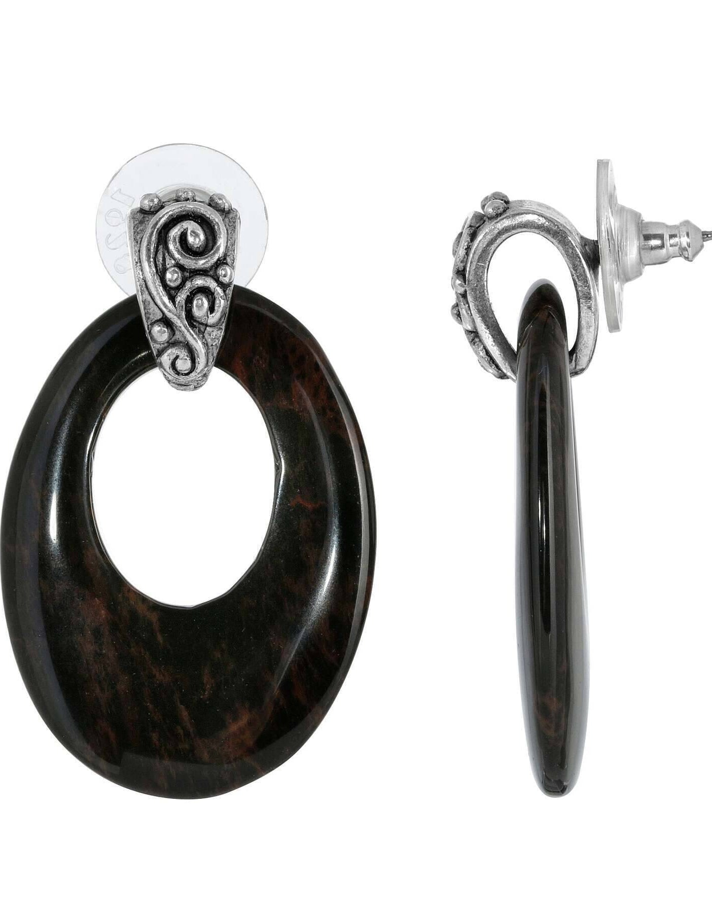 1928 Jewelry Pewter Gemstone Oval Hoop Earrings