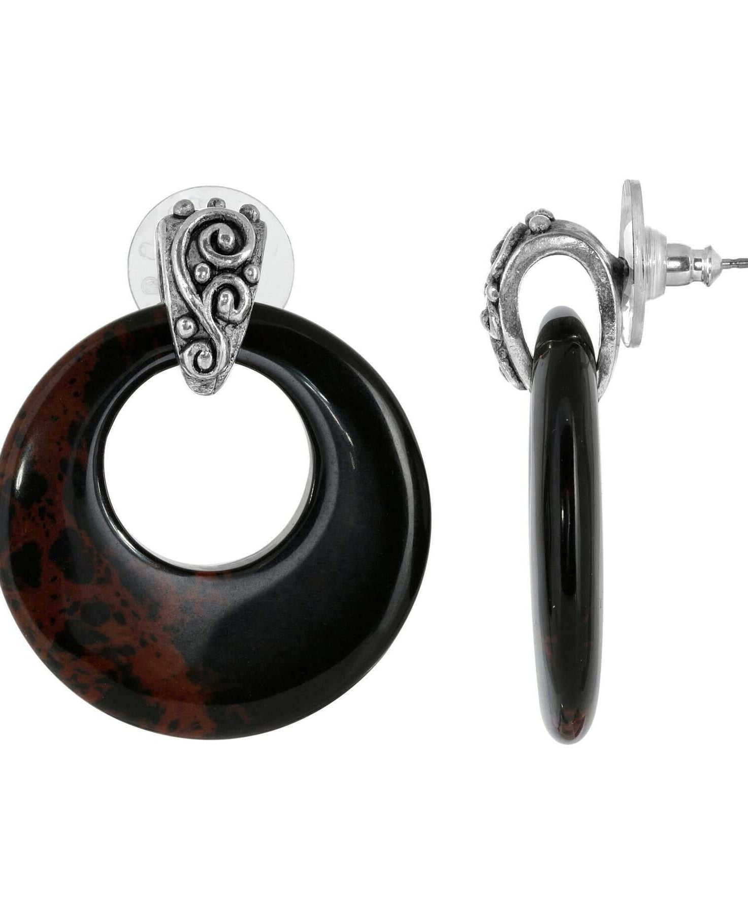 1928 Jewelry Ancienne Gemstone Hoop Post Drop Earrings