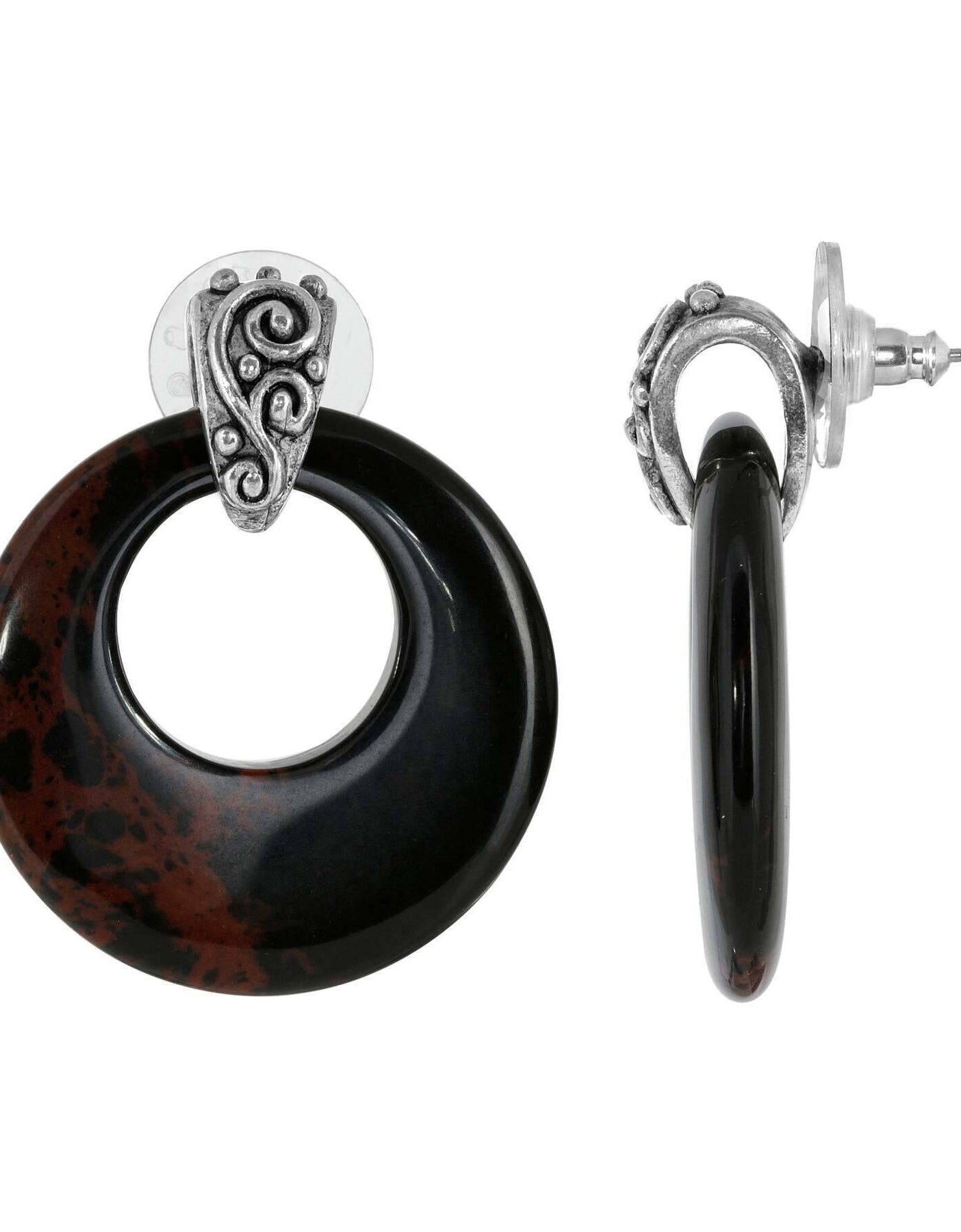 1928 Jewelry Ancienne Gemstone Hoop Post Drop Earrings