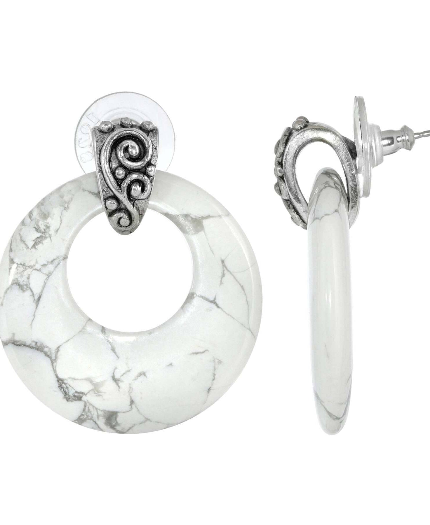 1928 Jewelry Ancienne Gemstone Hoop Post Drop Earrings