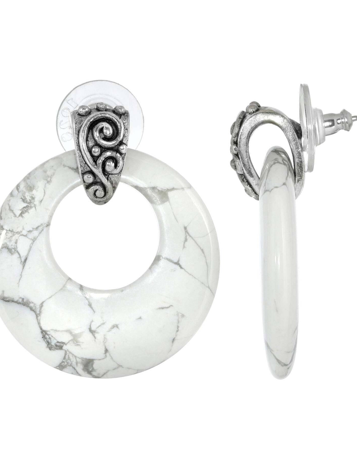 1928 Jewelry Ancienne Gemstone Hoop Post Drop Earrings