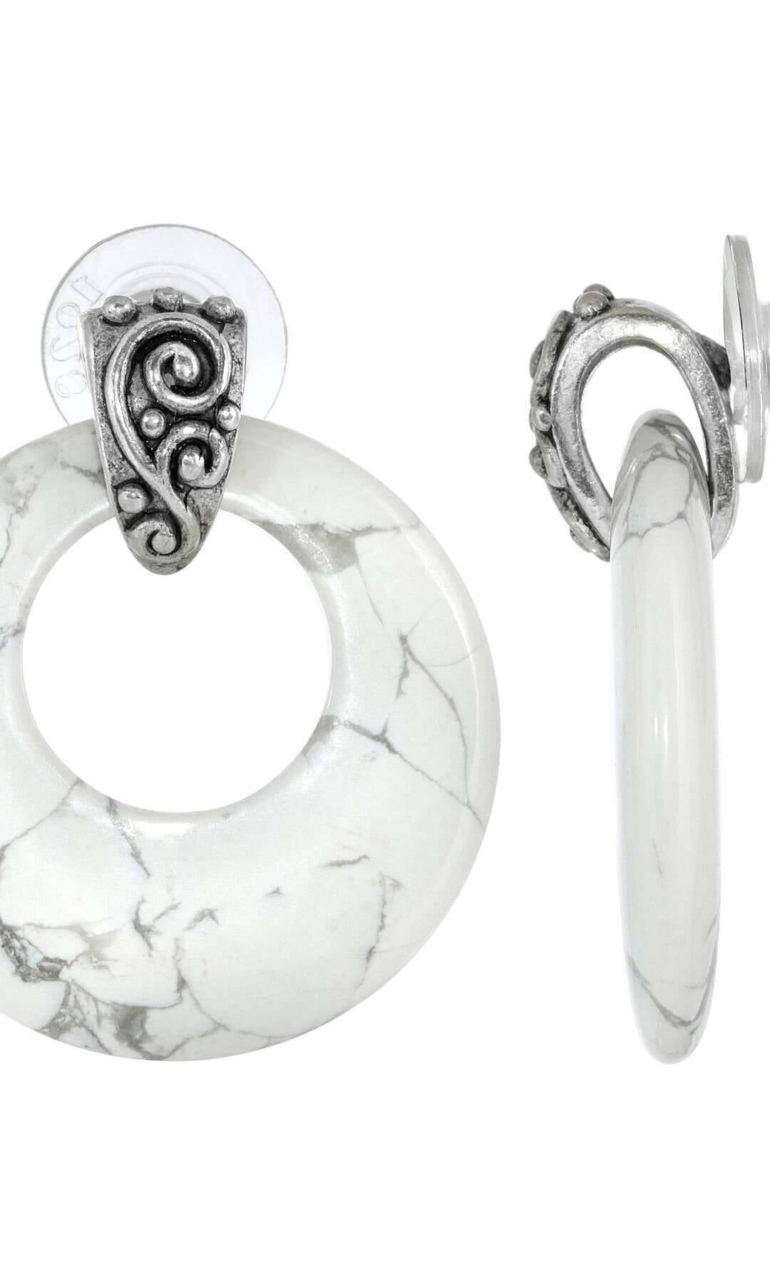 1928 Jewelry Ancienne Gemstone Hoop Post Drop Earrings