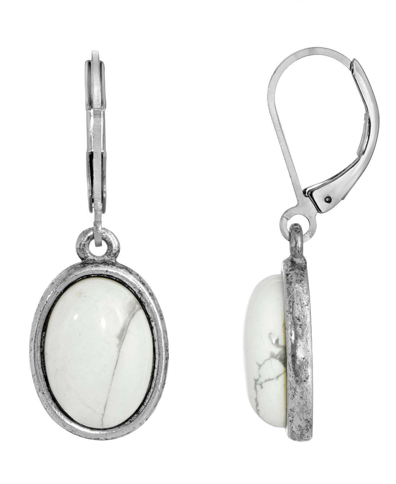 1928 Jewelry Oval Semi Precious Gemstone Drop Earrings