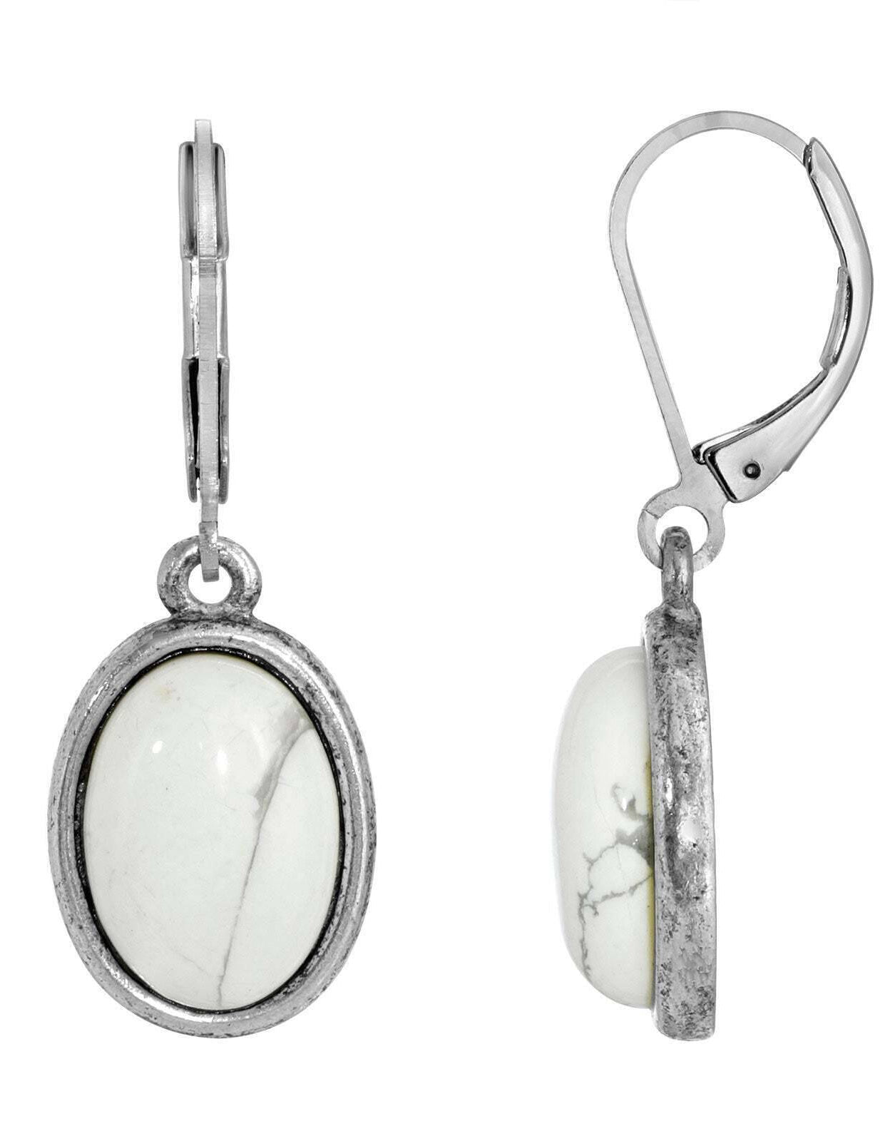 1928 Jewelry Oval Semi Precious Gemstone Drop Earrings