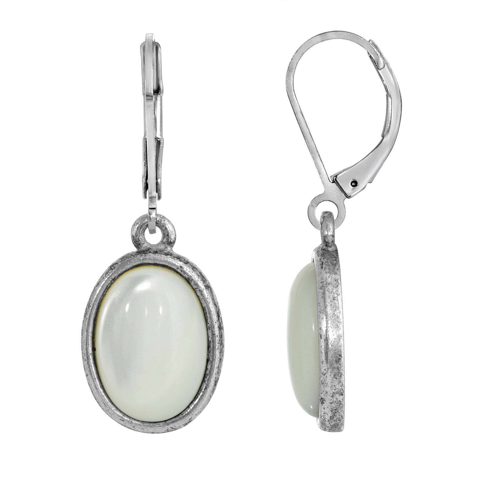 1928 Jewelry Oval Semi Precious Gemstone Drop Earrings