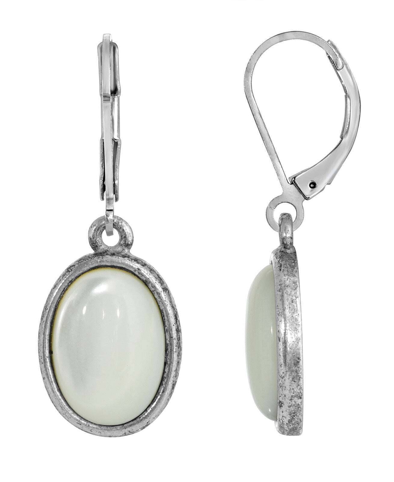 1928 Jewelry Oval Semi Precious Gemstone Drop Earrings