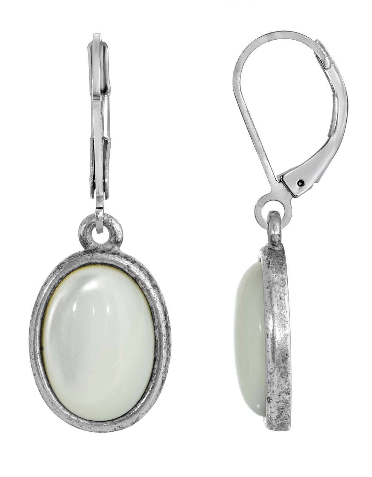 1928 Jewelry Oval Semi Precious Gemstone Drop Earrings