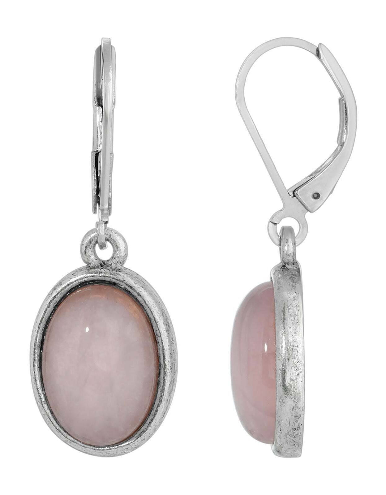 1928 Jewelry Oval Semi Precious Gemstone Drop Earrings