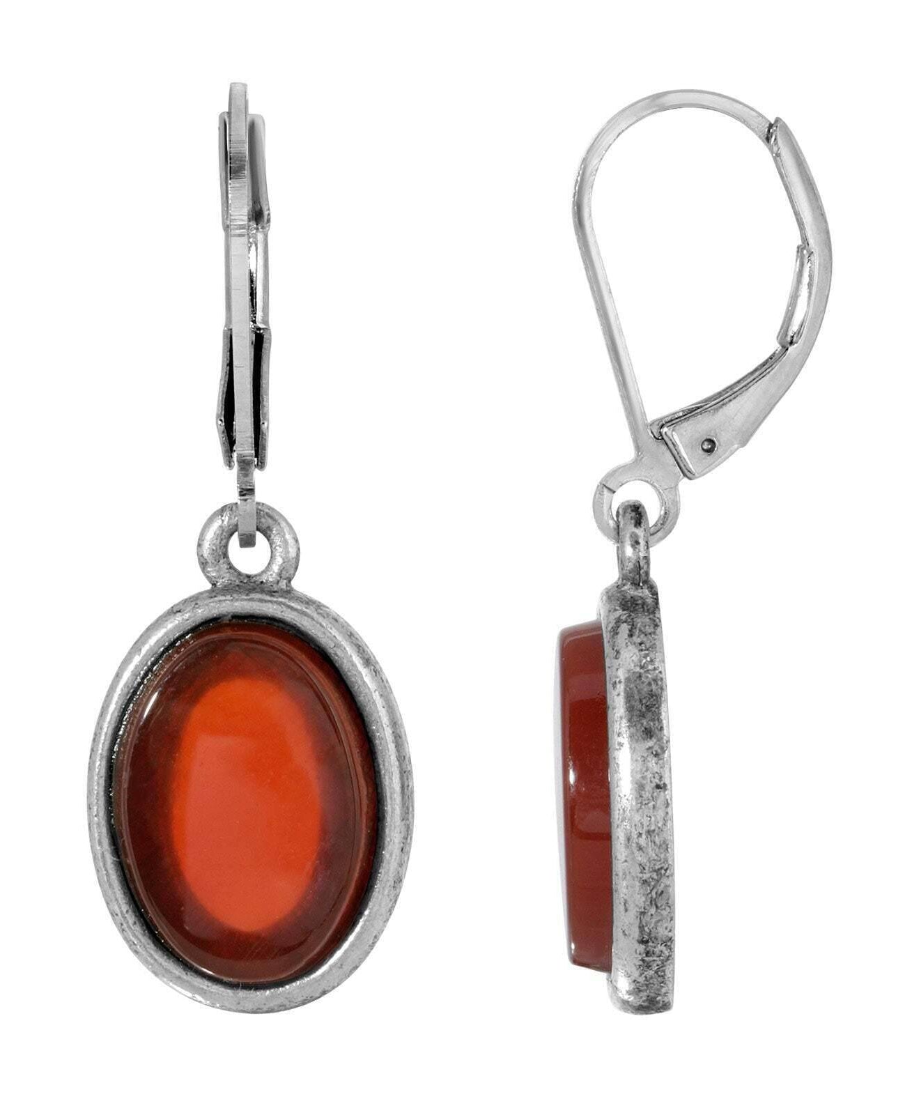 1928 Jewelry Oval Semi Precious Gemstone Drop Earrings