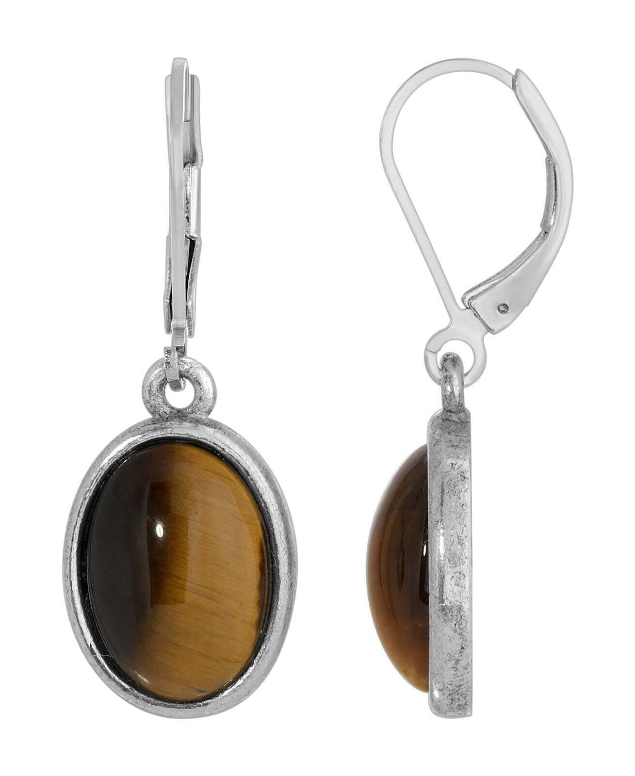 1928 Jewelry Oval Semi Precious Gemstone Drop Earrings