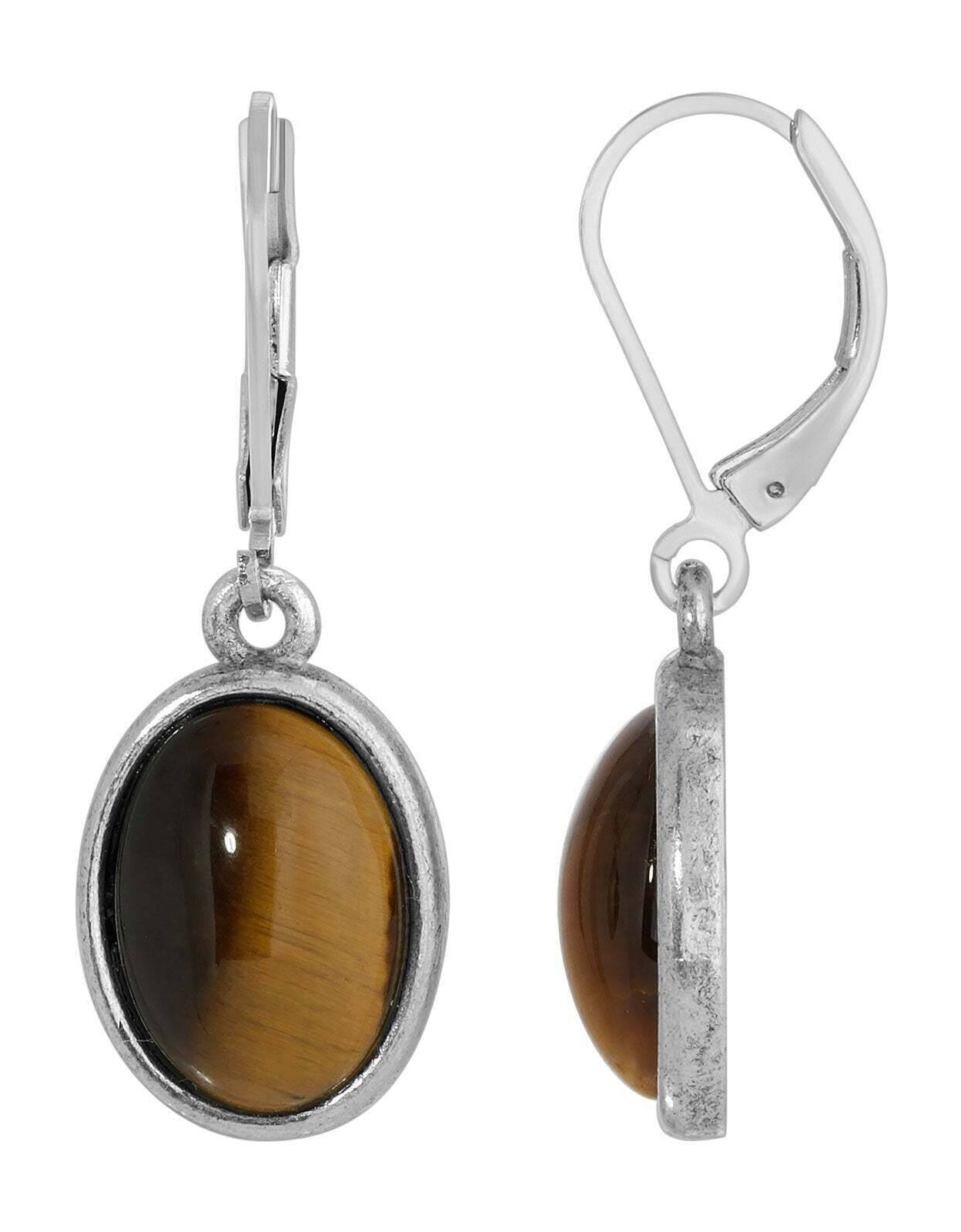 1928 Jewelry Oval Semi Precious Gemstone Drop Earrings