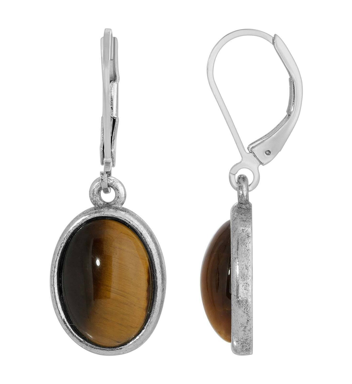 1928 Jewelry Oval Semi Precious Gemstone Drop Earrings