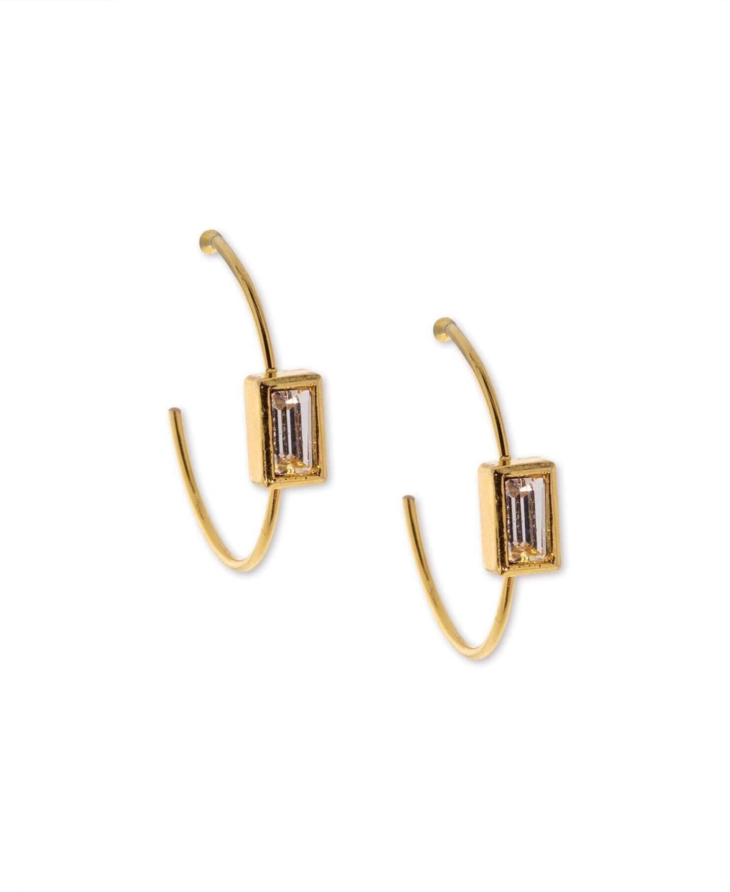 1928 Jewelry Square Crystal Open Hoop Stainless Steel Post Earrings