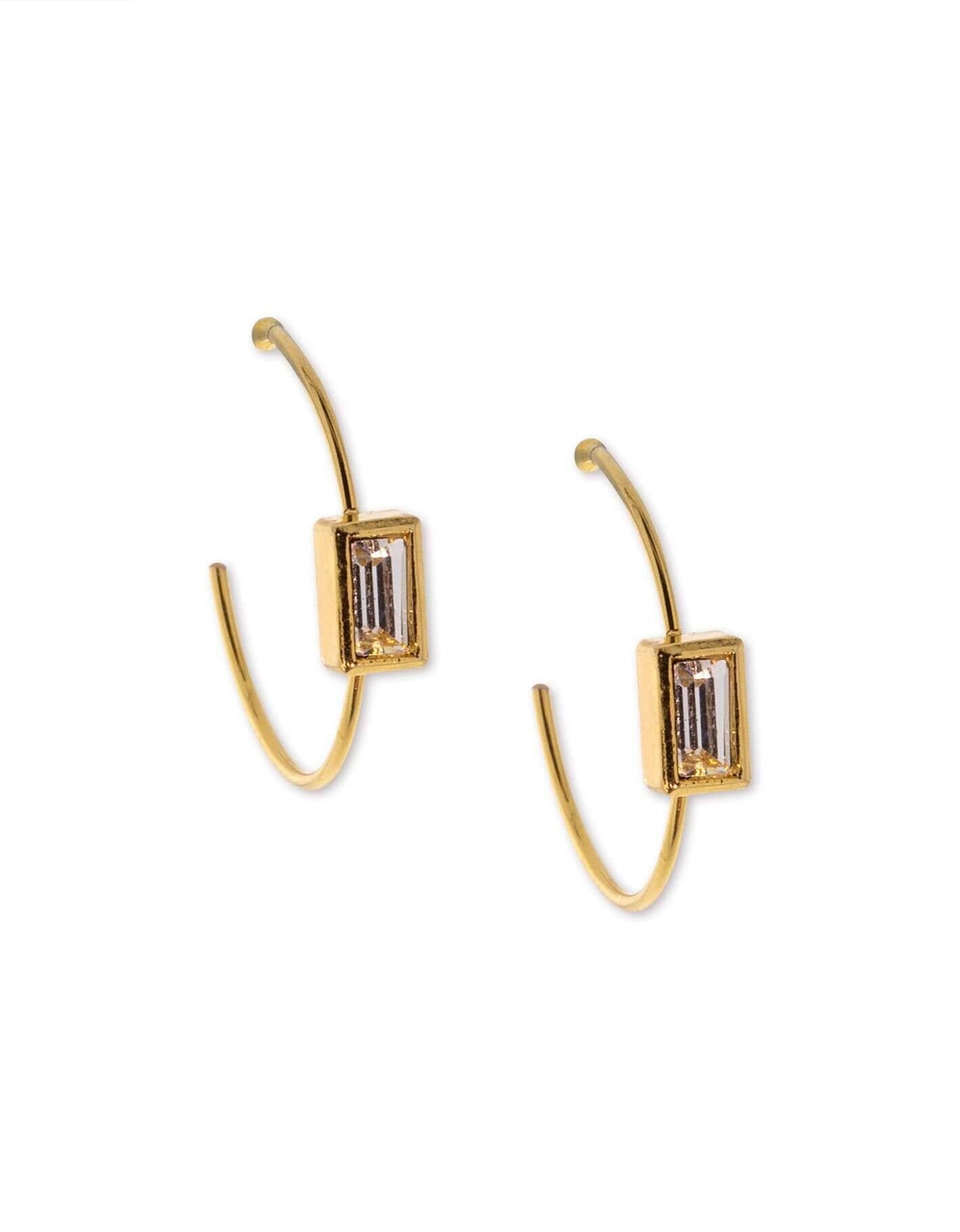 1928 Jewelry Square Crystal Open Hoop Stainless Steel Post Earrings