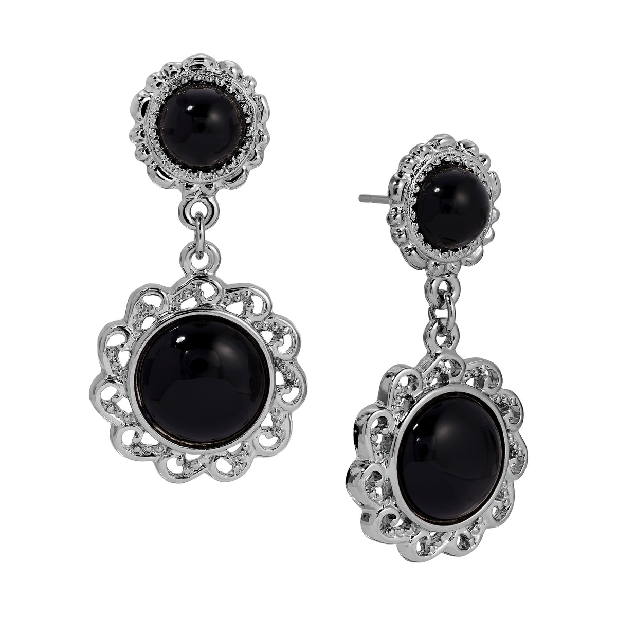 Black Cabochon Drop Earrings