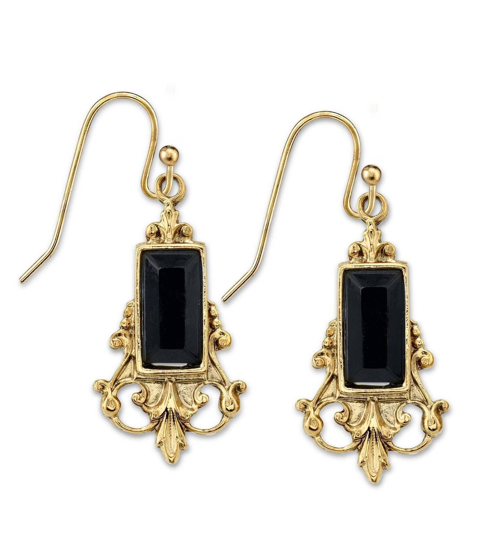 1928 Jewelry Antique Inspired Glass Stone Baguette Wire Drop Earrings