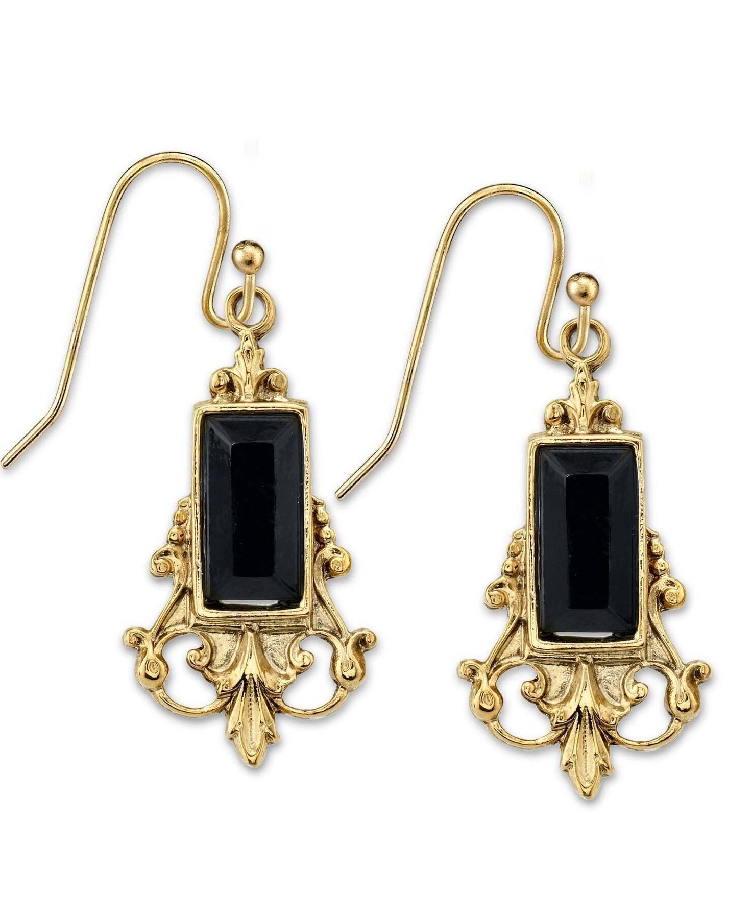 1928 Jewelry Antique Inspired Glass Stone Baguette Wire Drop Earrings