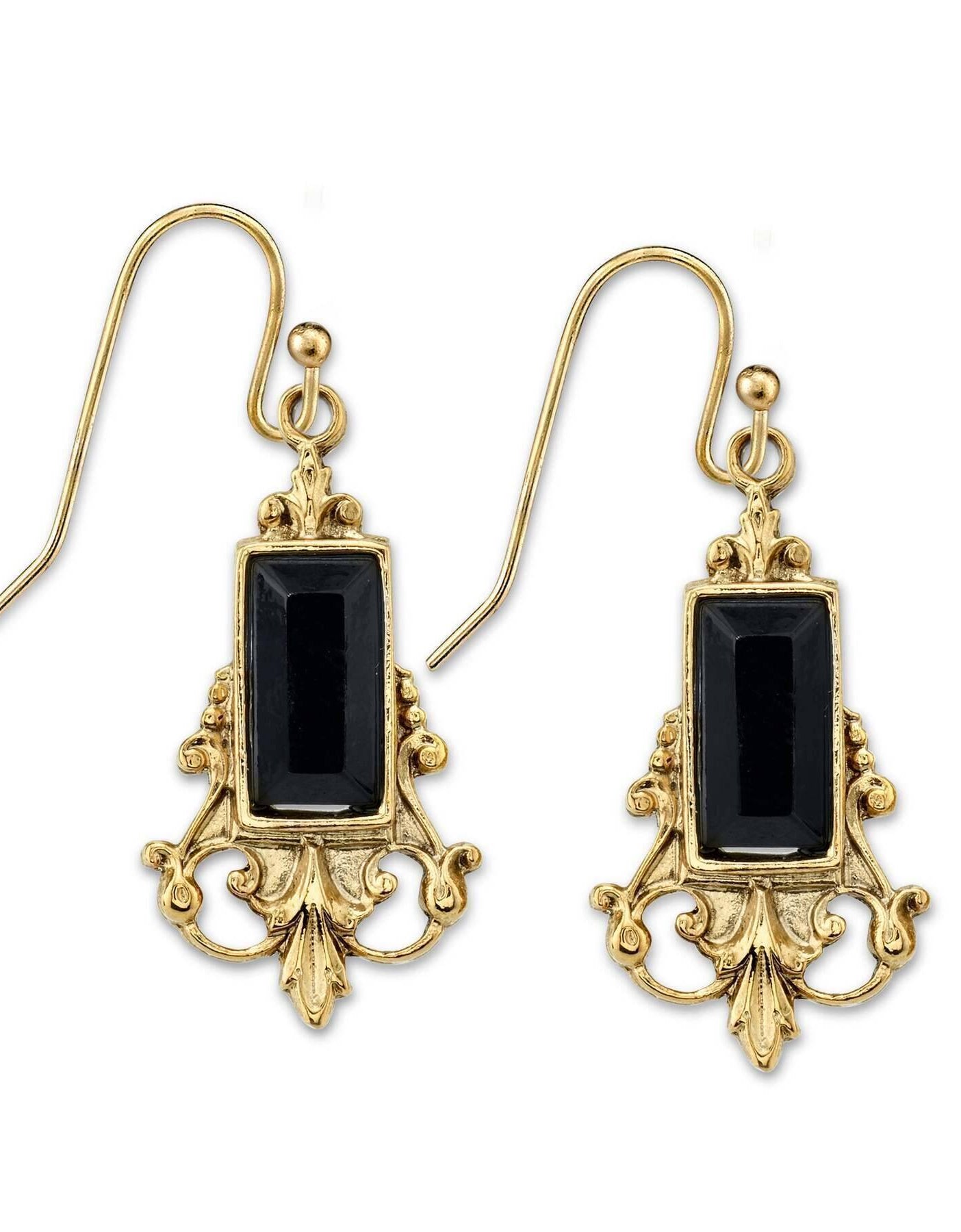 1928 Jewelry Antique Inspired Glass Stone Baguette Wire Drop Earrings