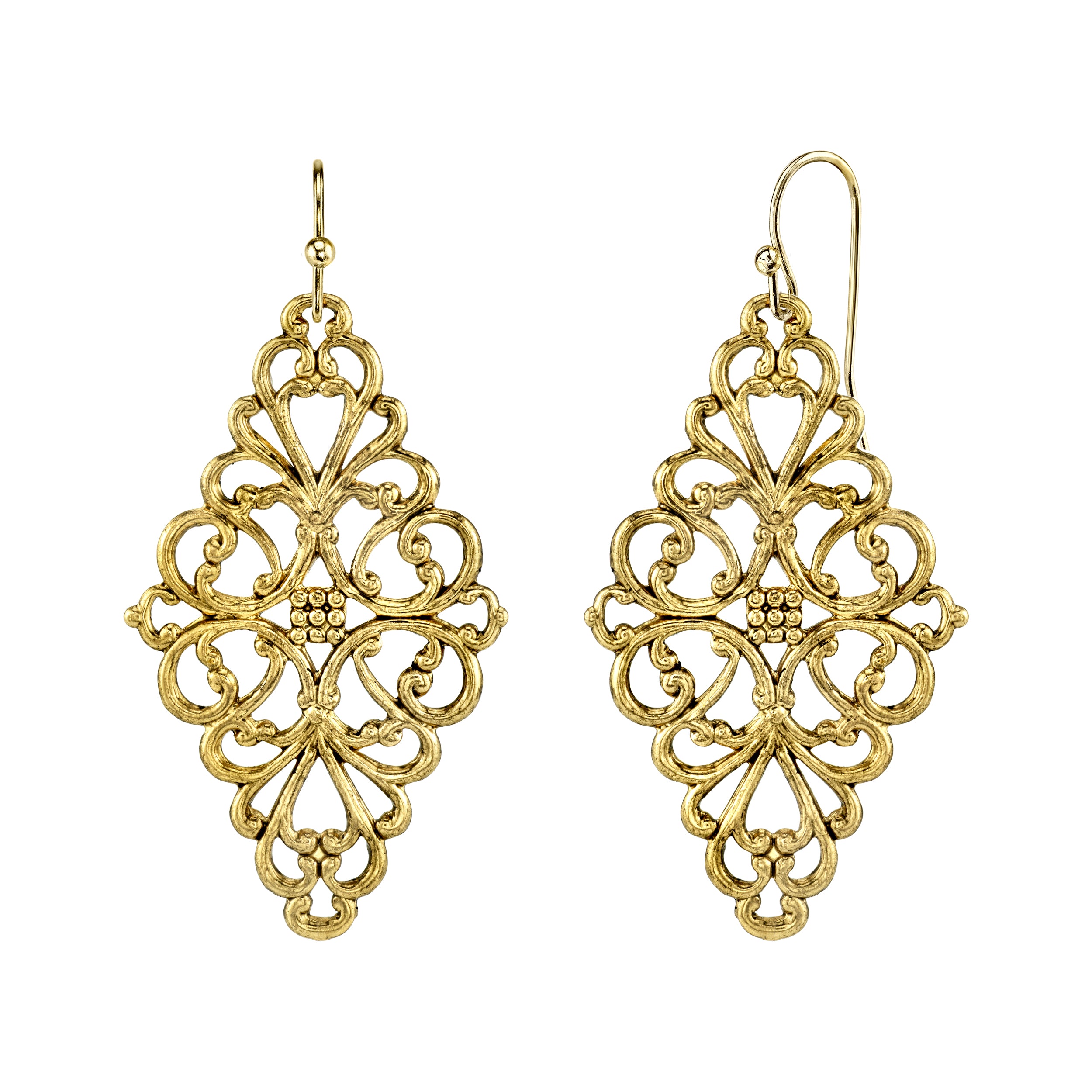 Gold Filigree Diamond Drop Earrings