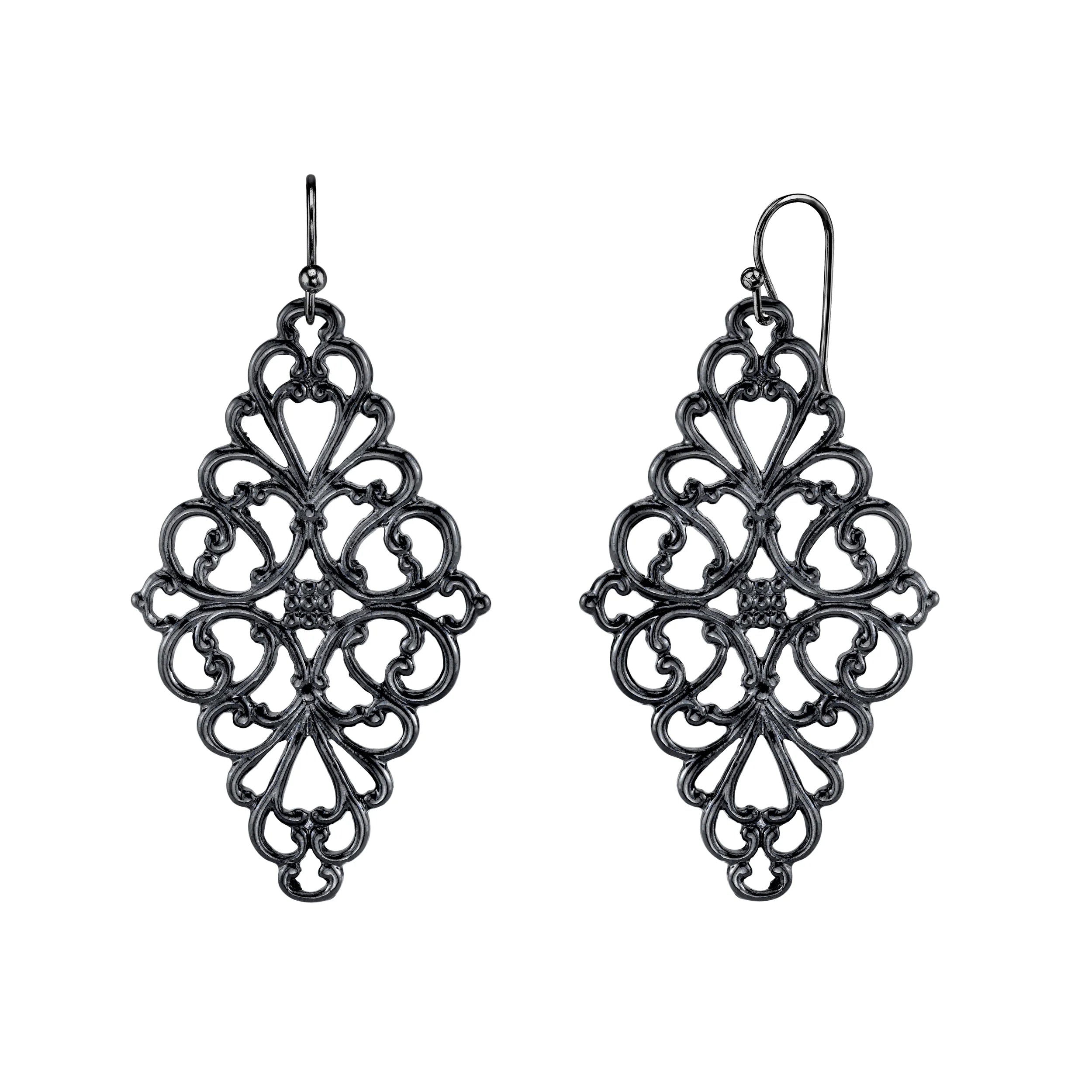 Black Filigree Diamond Drop Earrings