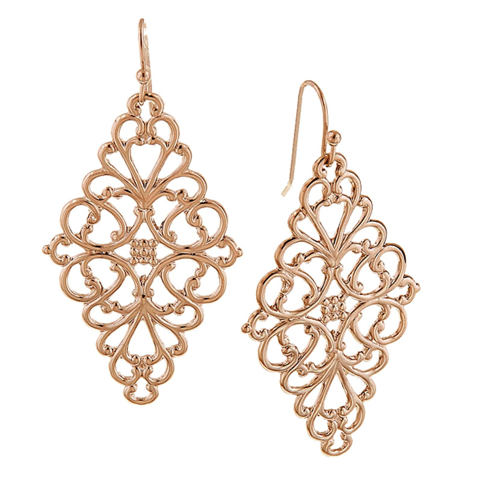 Rose Gold Filigree Diamond Drop Earrings