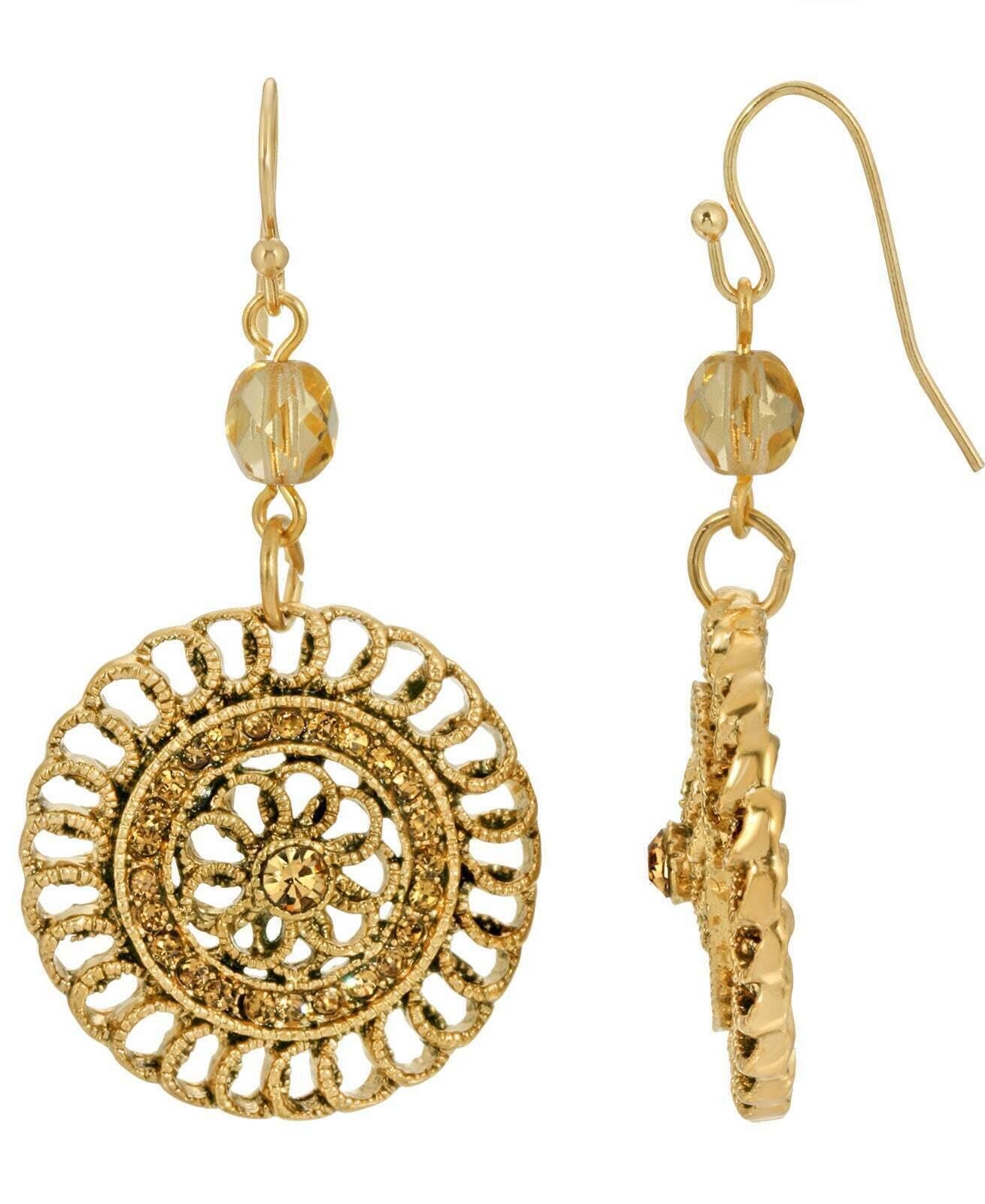 1928 Jewelry Round Filigree Multi Crystal Dangle Earrings