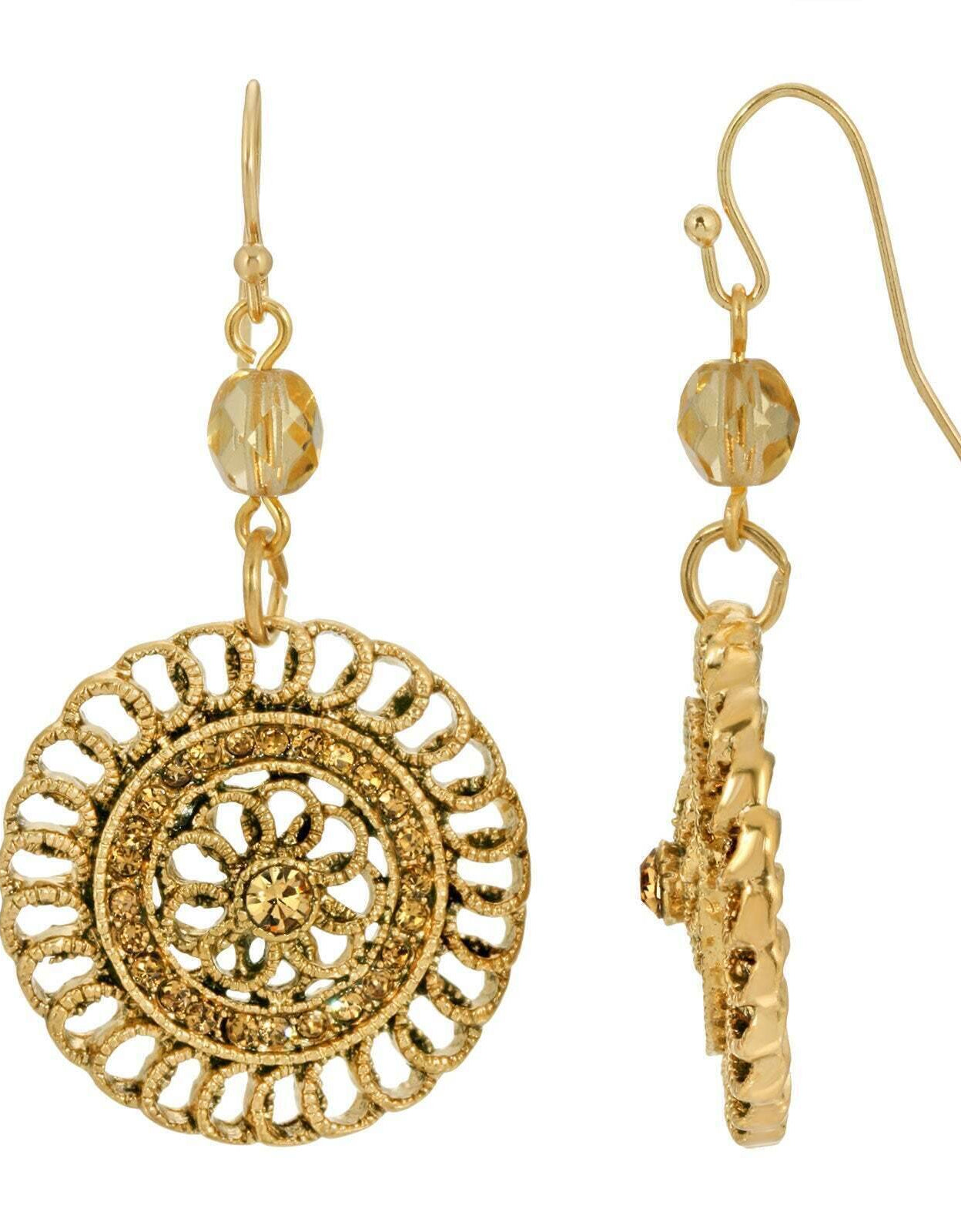 1928 Jewelry Round Filigree Multi Crystal Dangle Earrings