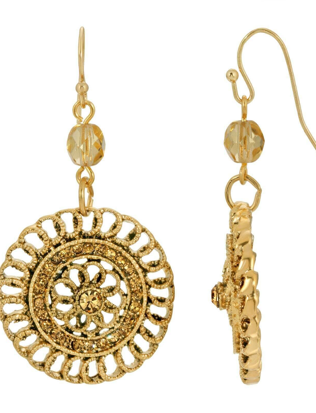 1928 Jewelry Round Filigree Multi Crystal Dangle Earrings