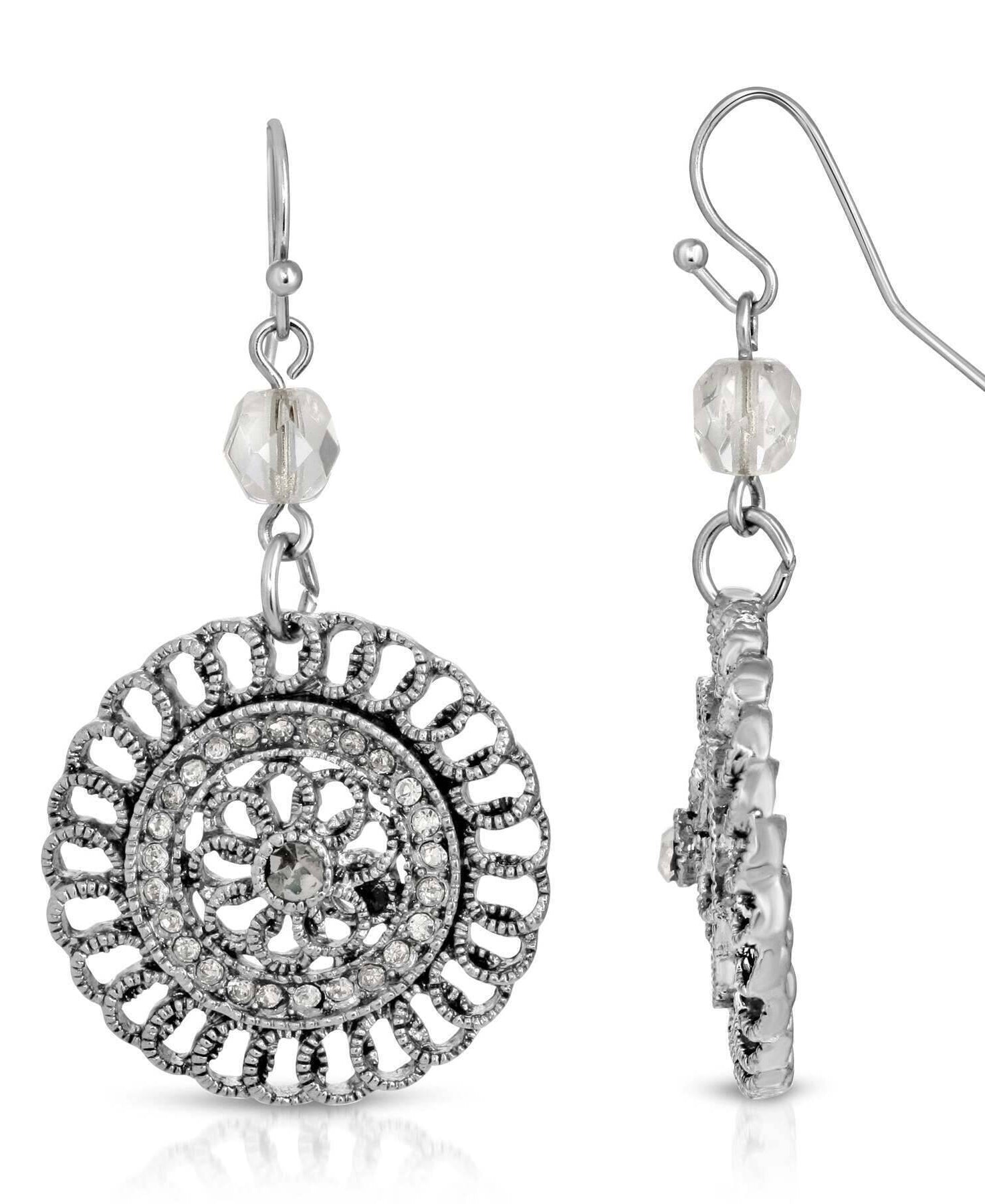 1928 Jewelry Round Filigree Multi Crystal Dangle Earrings