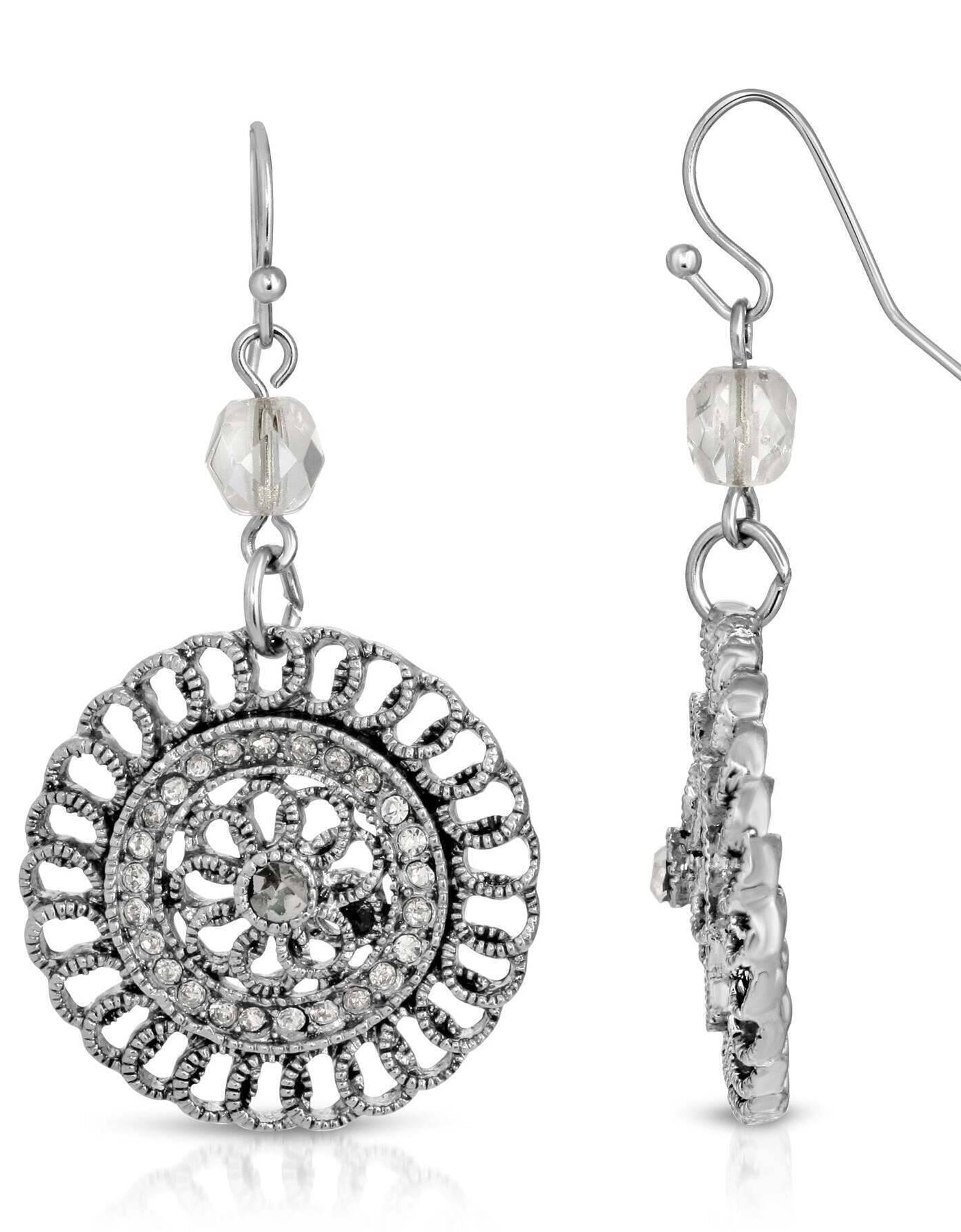 1928 Jewelry Round Filigree Multi Crystal Dangle Earrings