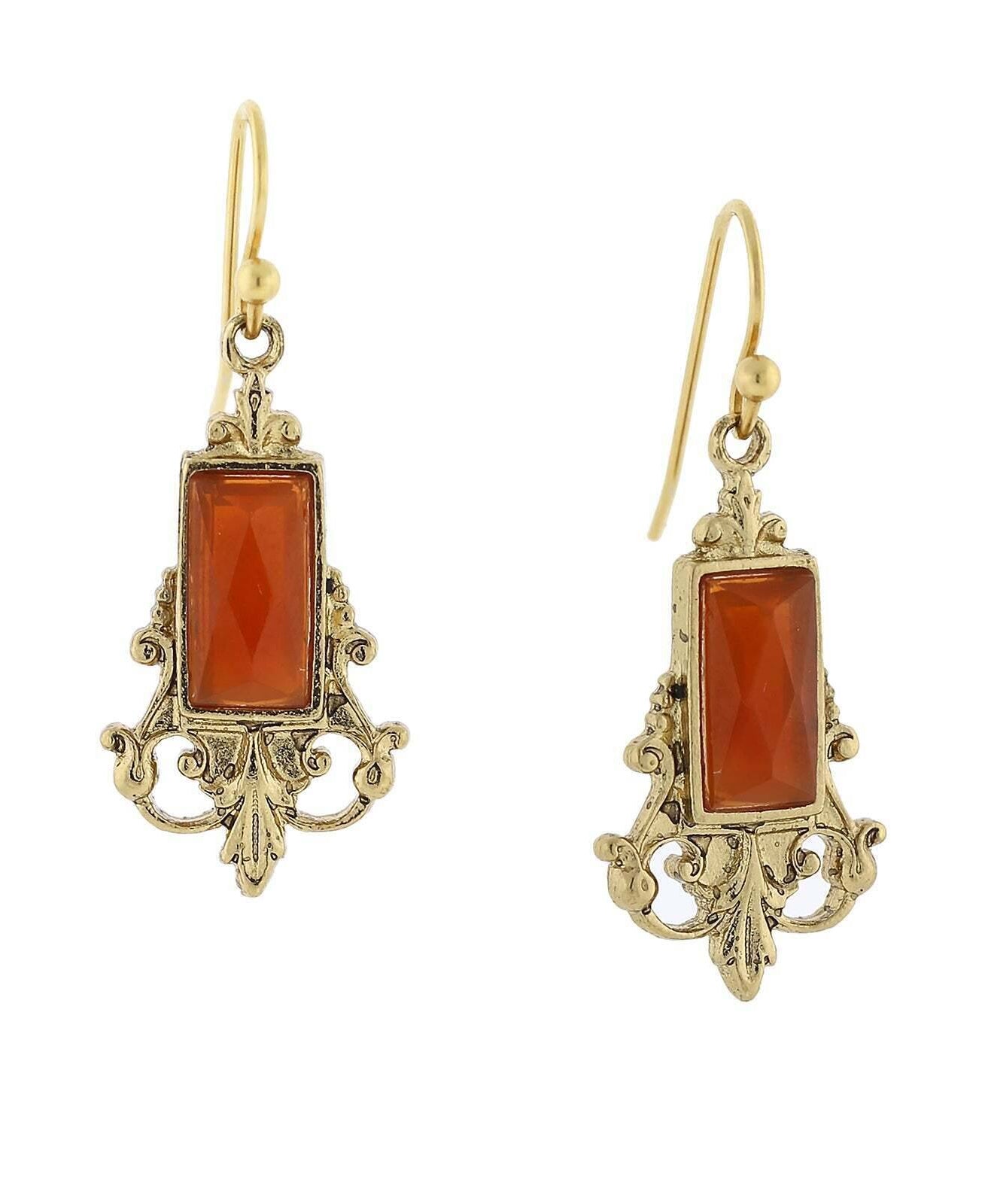 1928 Jewelry Antique Inspired Glass Stone Baguette Wire Drop Earrings