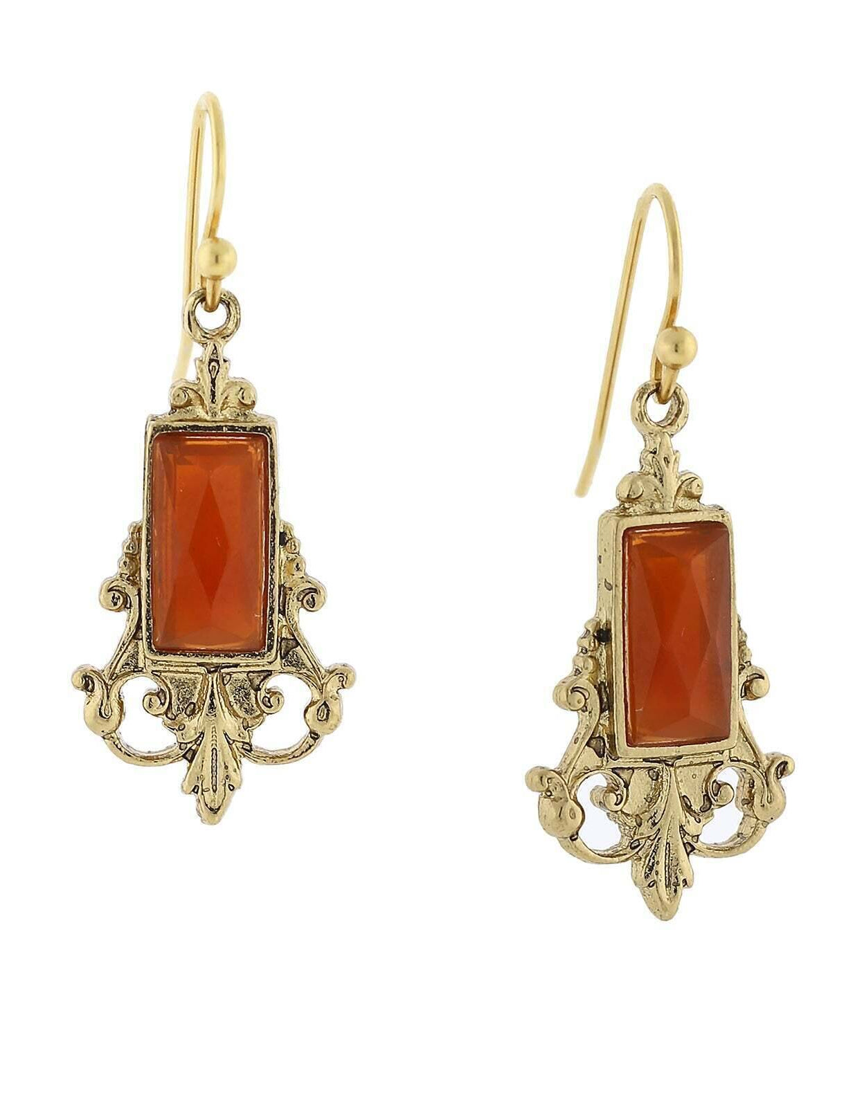 1928 Jewelry Antique Inspired Glass Stone Baguette Wire Drop Earrings