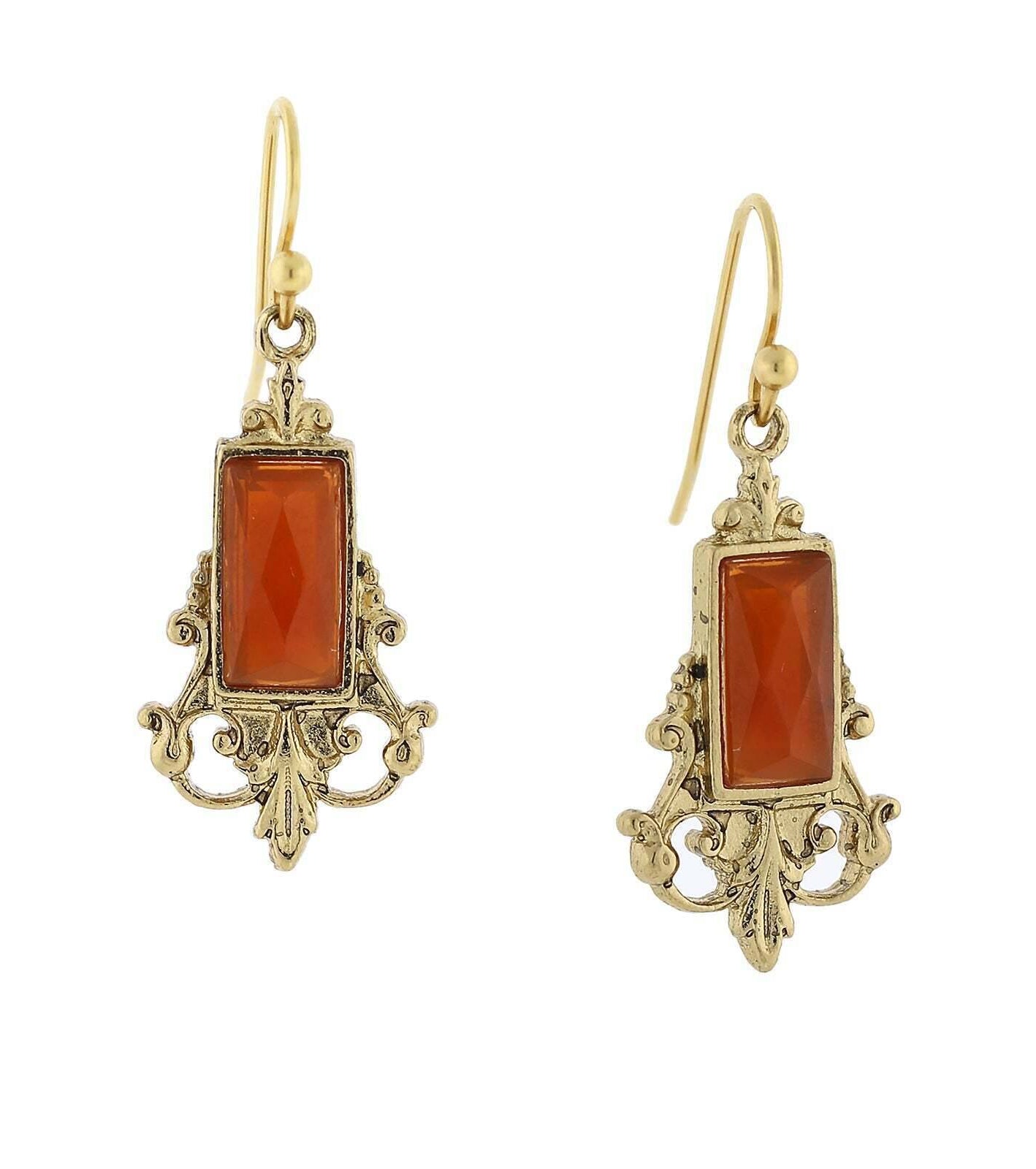 1928 Jewelry Antique Inspired Glass Stone Baguette Wire Drop Earrings