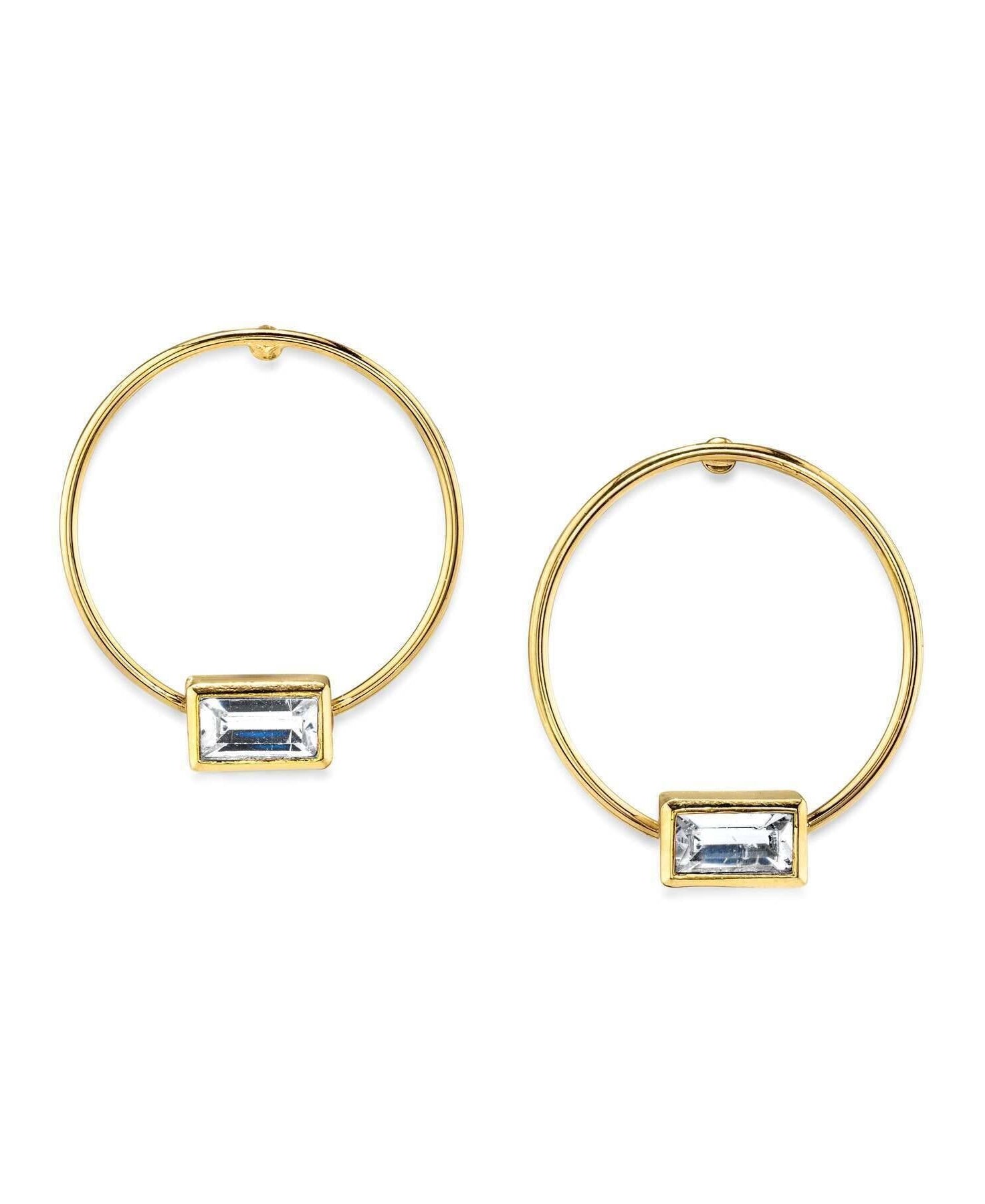 1928 Jewelry Rectangle Crystal Hoop Stainless Steel Post Earrings