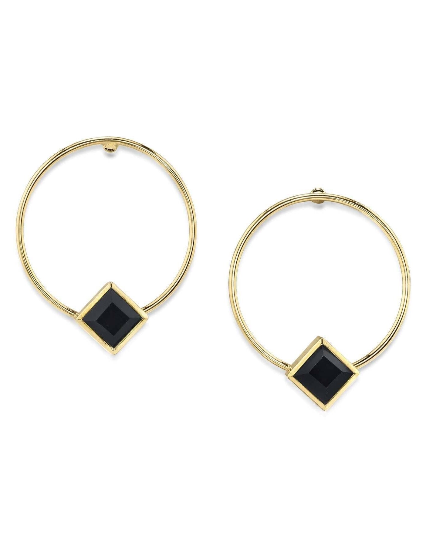 1928 Jewelry Diamond Shape Crystal Stainless Steel Dainty Round Hoop Post Earrings