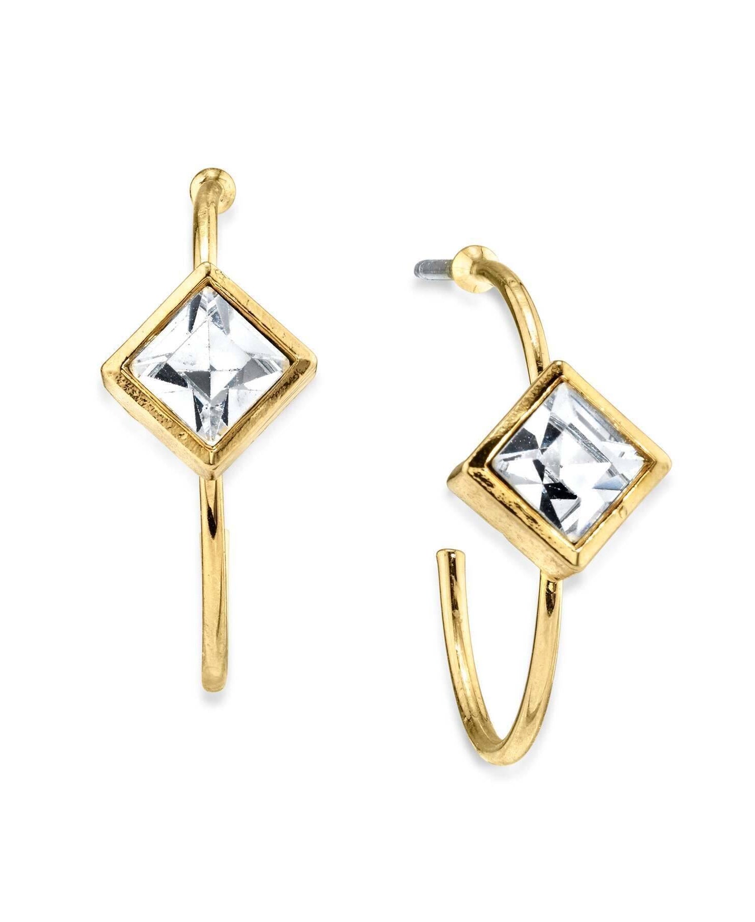 1928 Jewelry Diamond Shape Crystal Open Hoop Stainless Steel Post Earrings