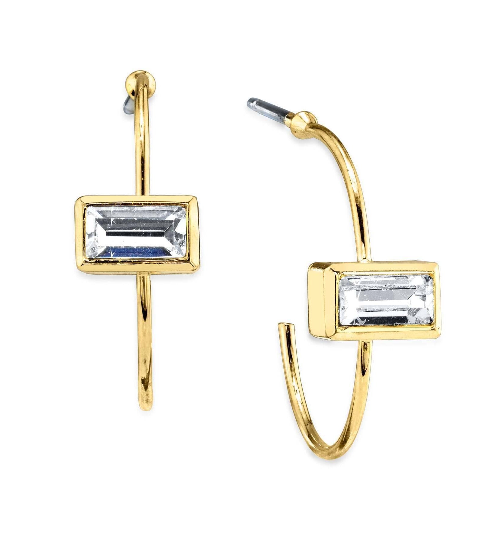 1928 Jewelry Rectangle Crystal Open Hoop Stainless Steel Post Earrings