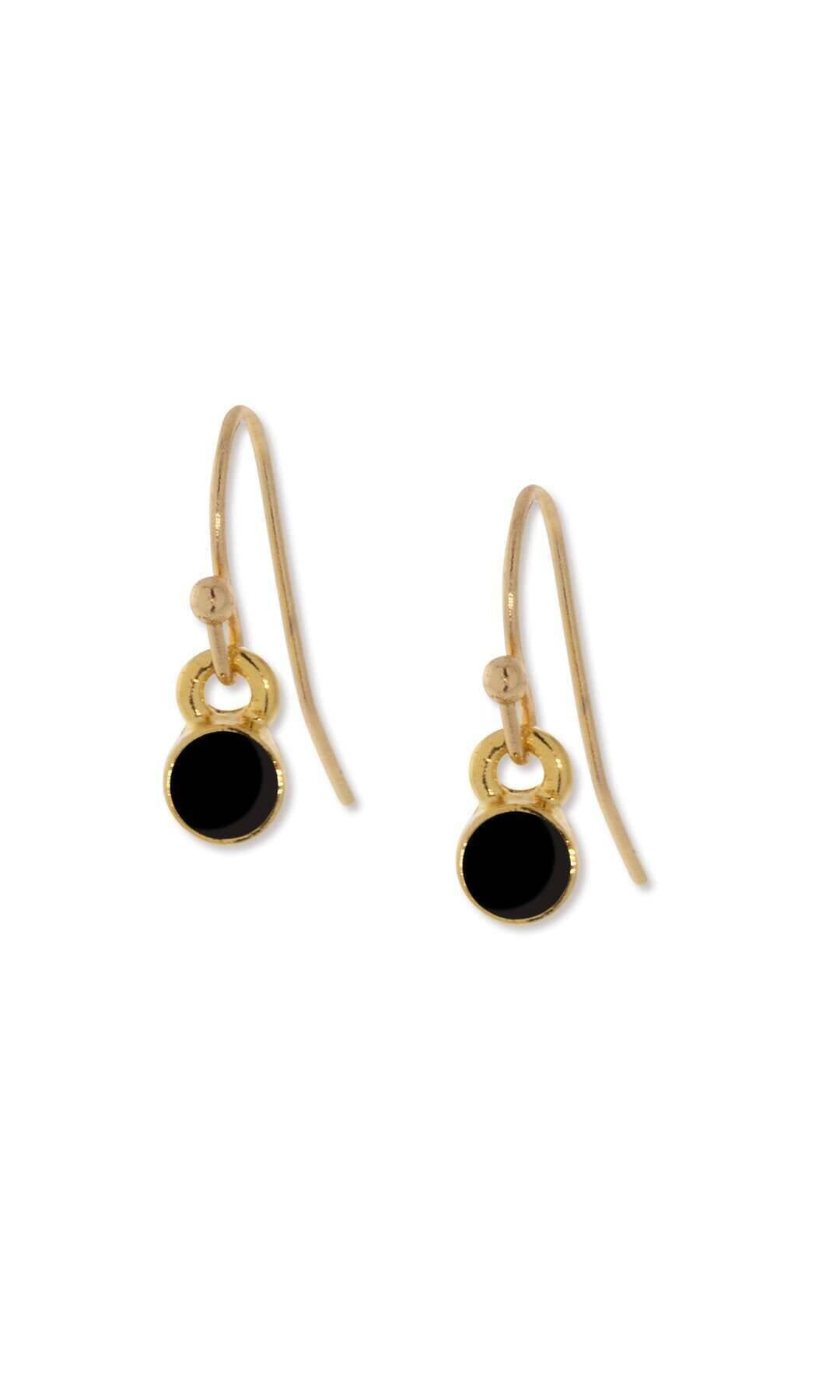 1928 Jewelry Black Enamel Button Dainty Wire Drop Earrings (Small)