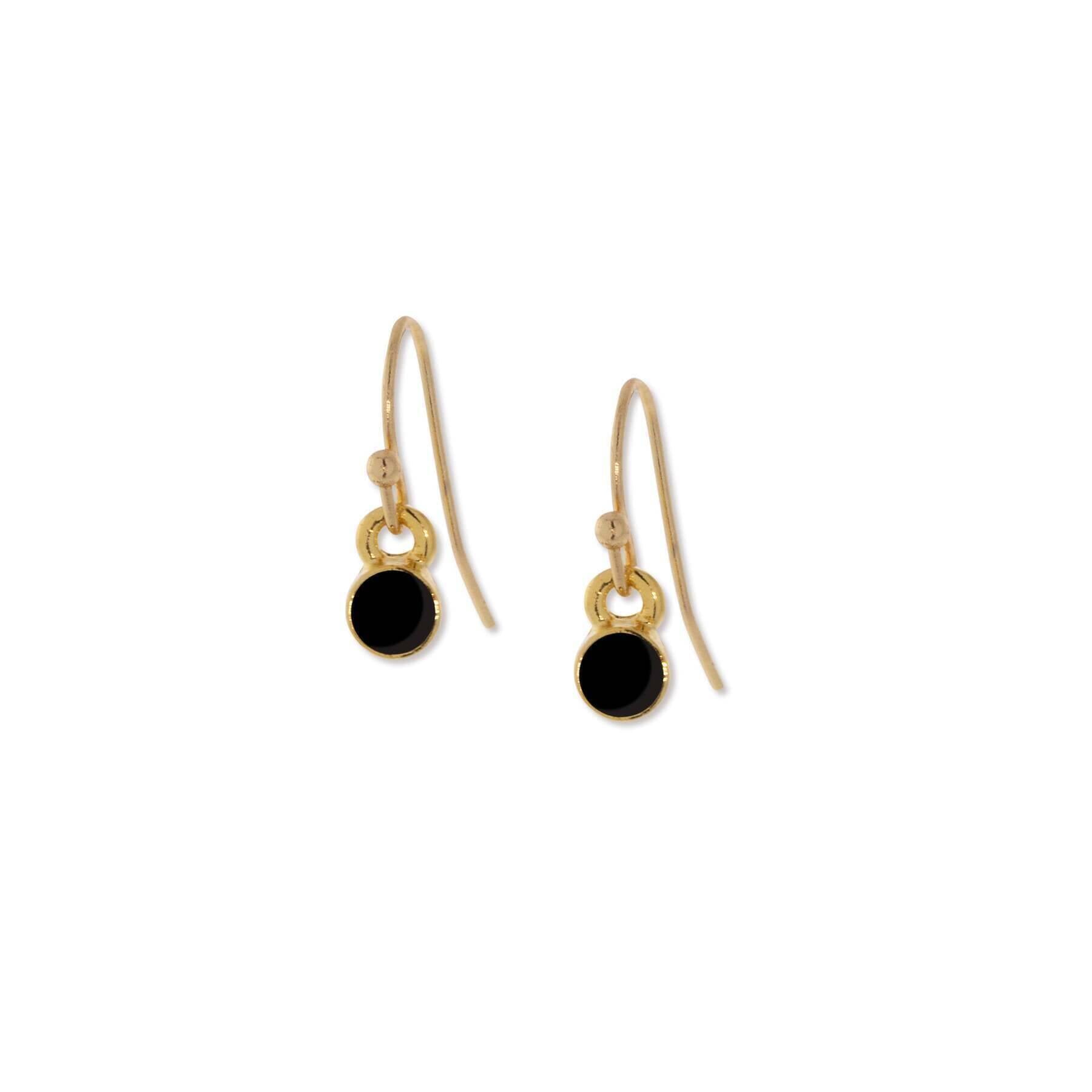 1928 Jewelry Black Enamel Button Dainty Wire Drop Earrings (Small)