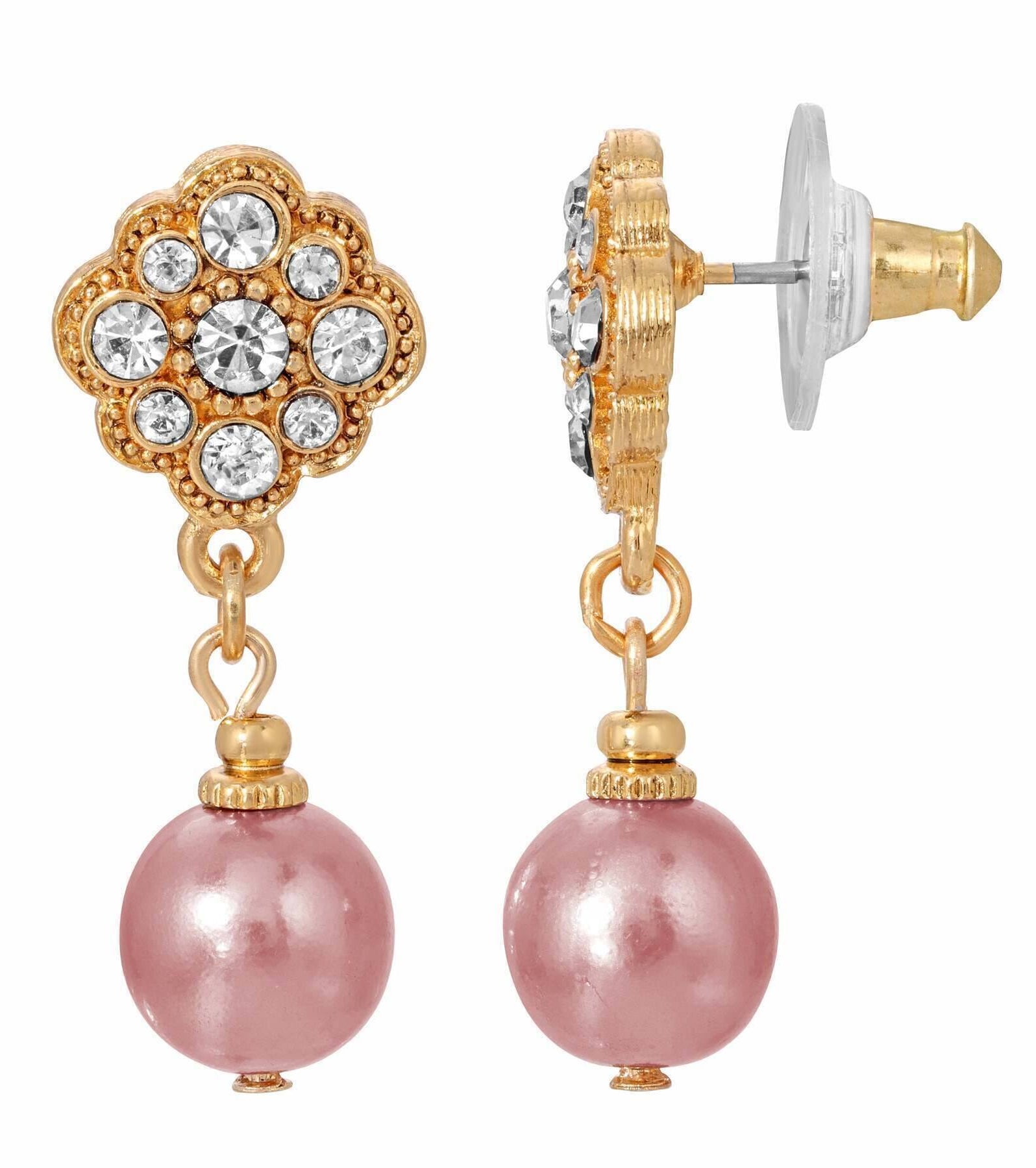 1928 Jewelry Faux Pearl and Floral Crystal Post Earrings