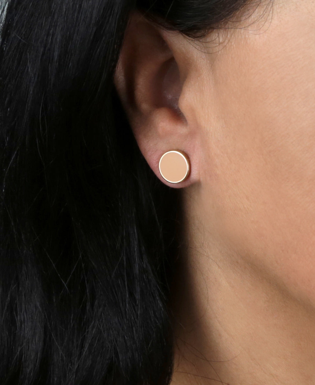 1928 Jewelry Large Round Peach Enamel Button Earrings